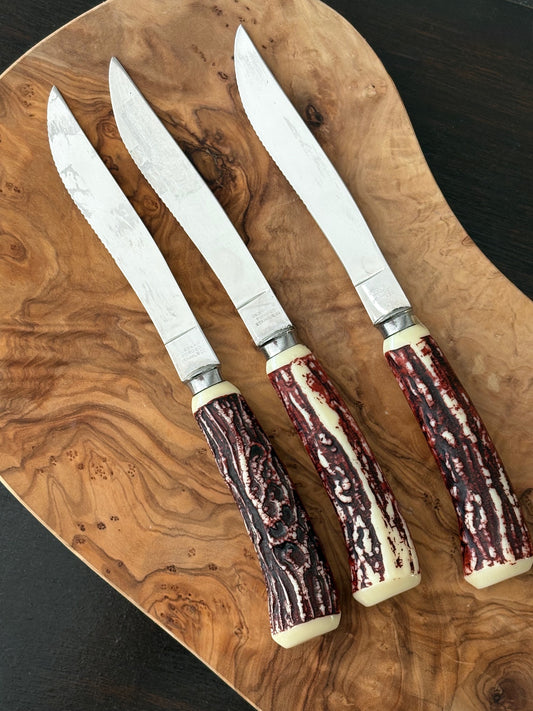 vintage faux antler knives, set of 3