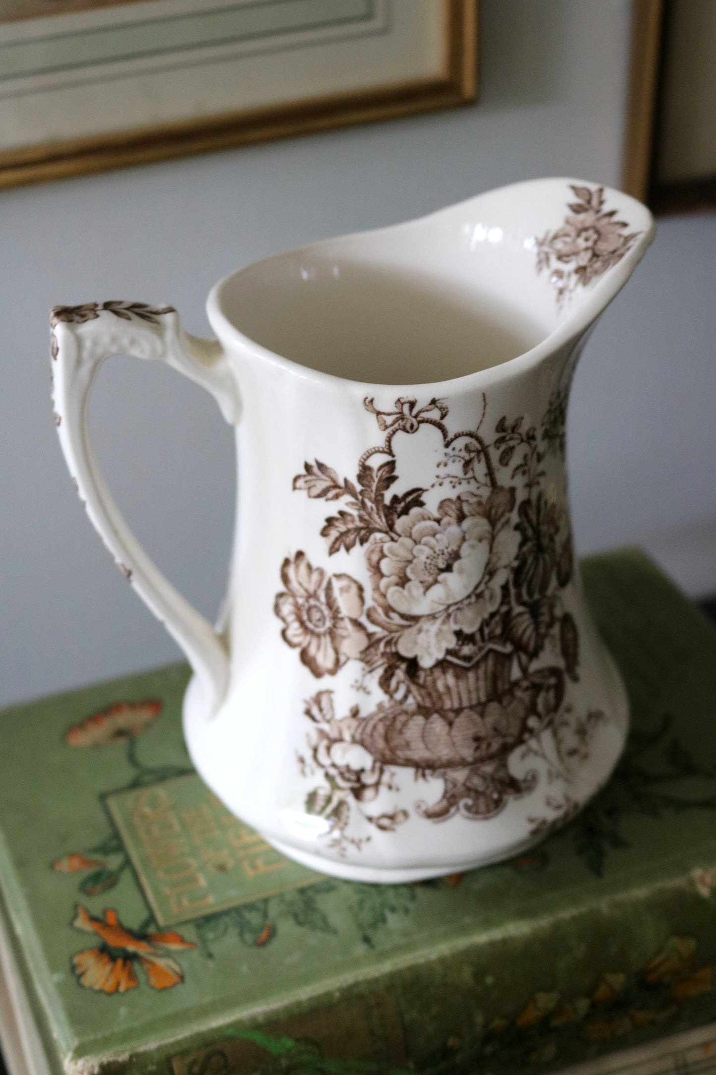 vintage English Alfred Meakin "Charlotte" brown and white transferware pitcher