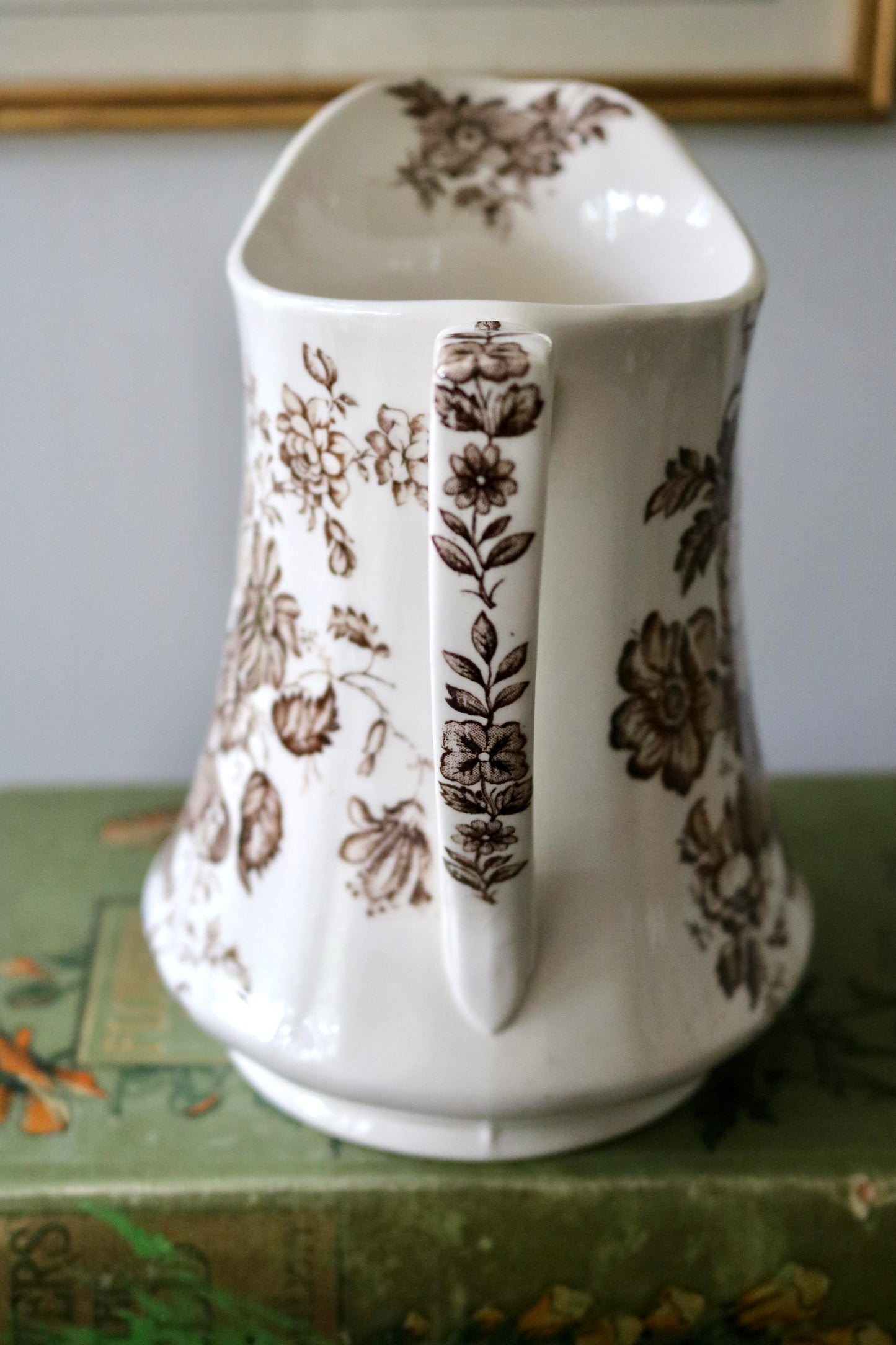 vintage English Alfred Meakin "Charlotte" brown and white transferware pitcher