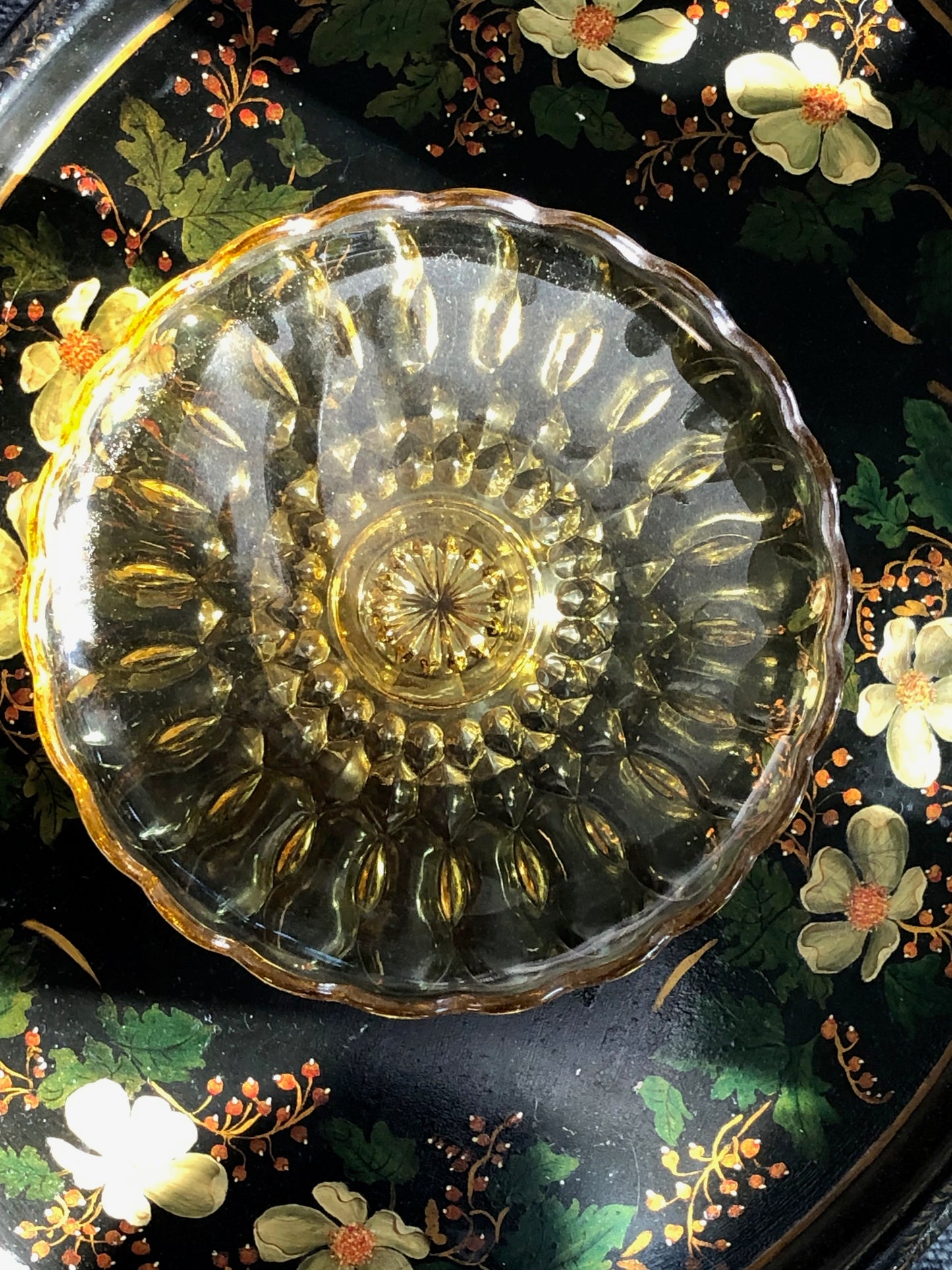 vintage Amber Pressed Glass Cake Stand - local pickup or delivery only