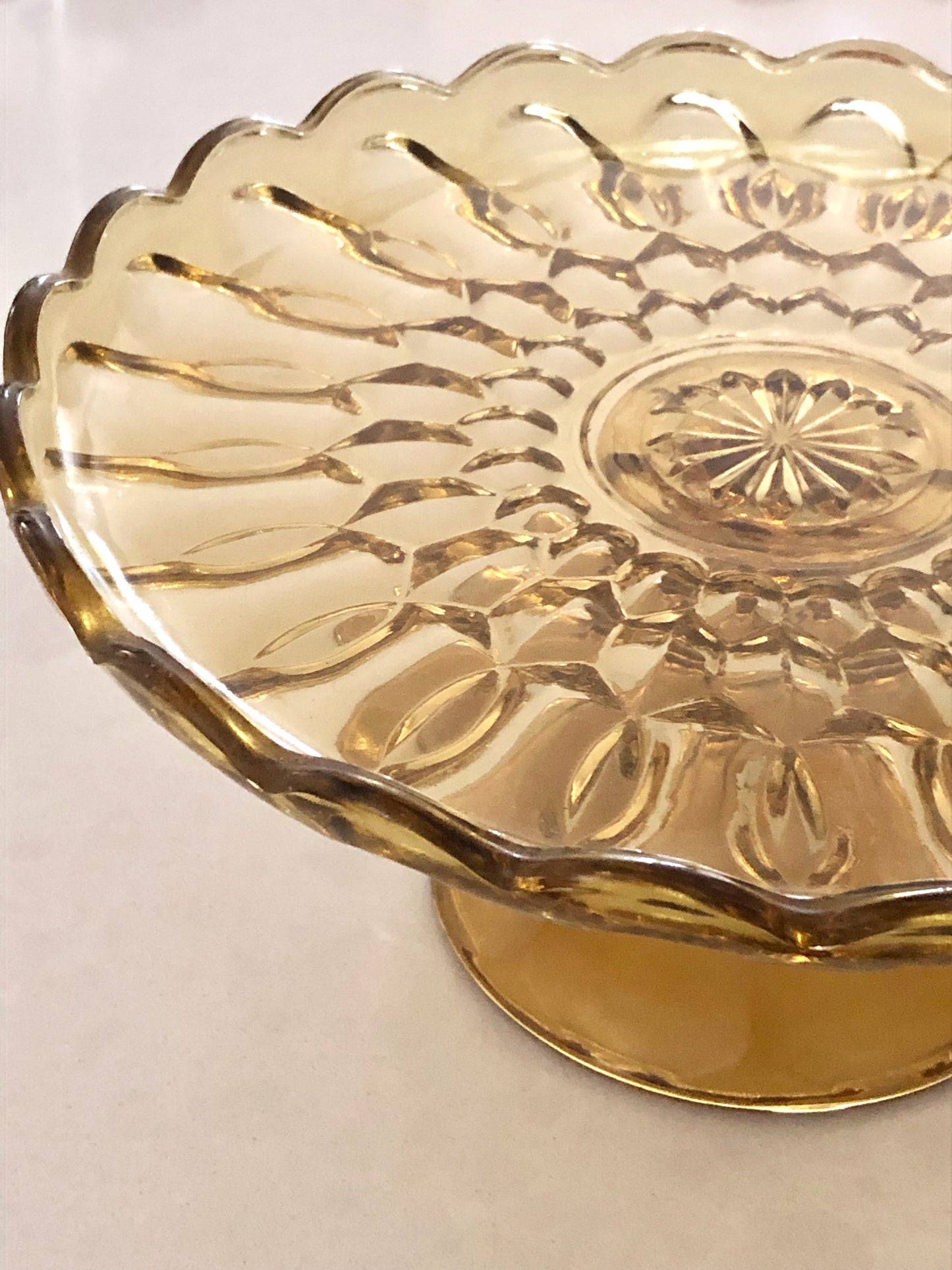 vintage Amber Pressed Glass Cake Stand - local pickup or delivery only