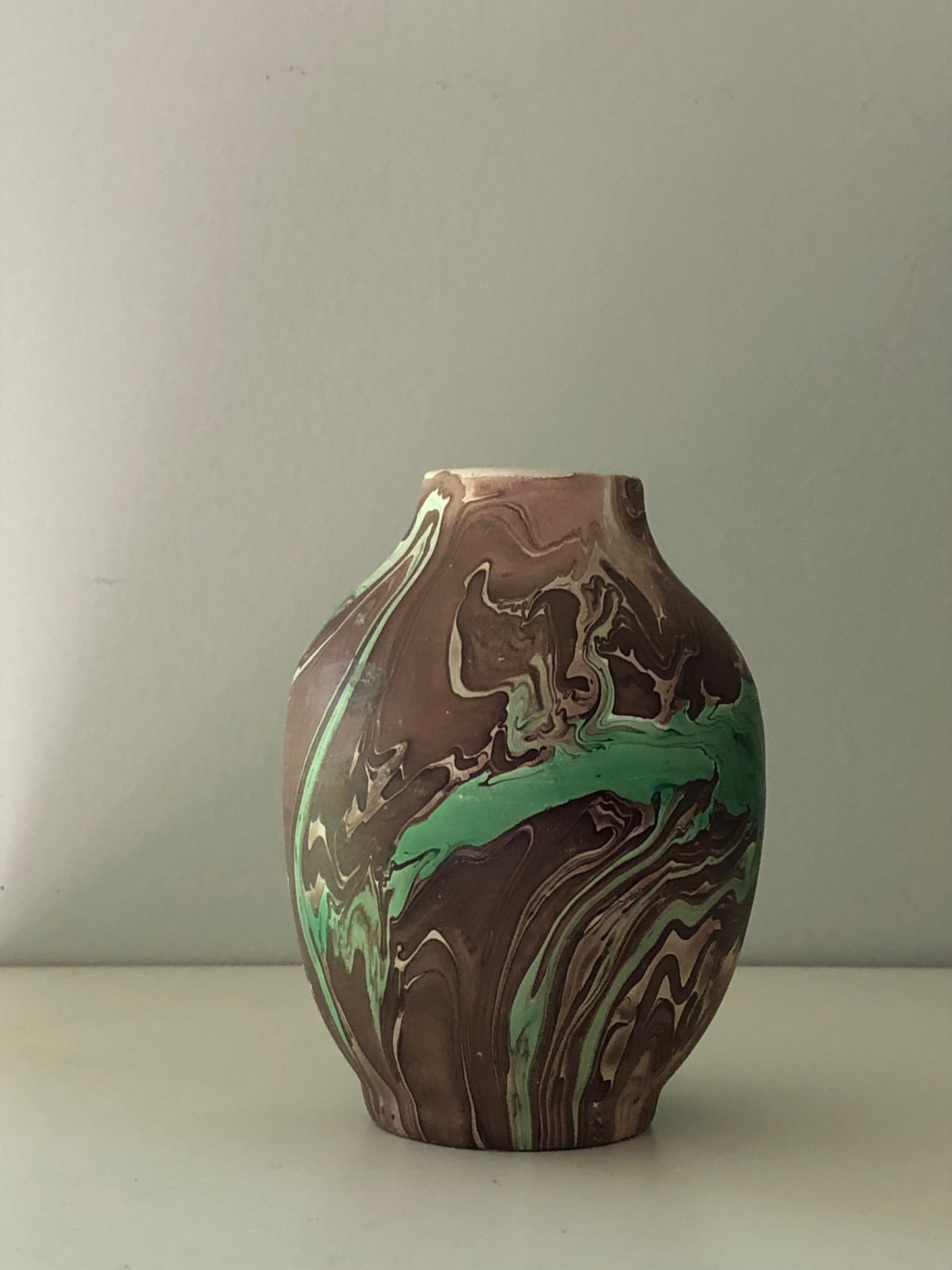 Nemadji style marbled art pottery vase
