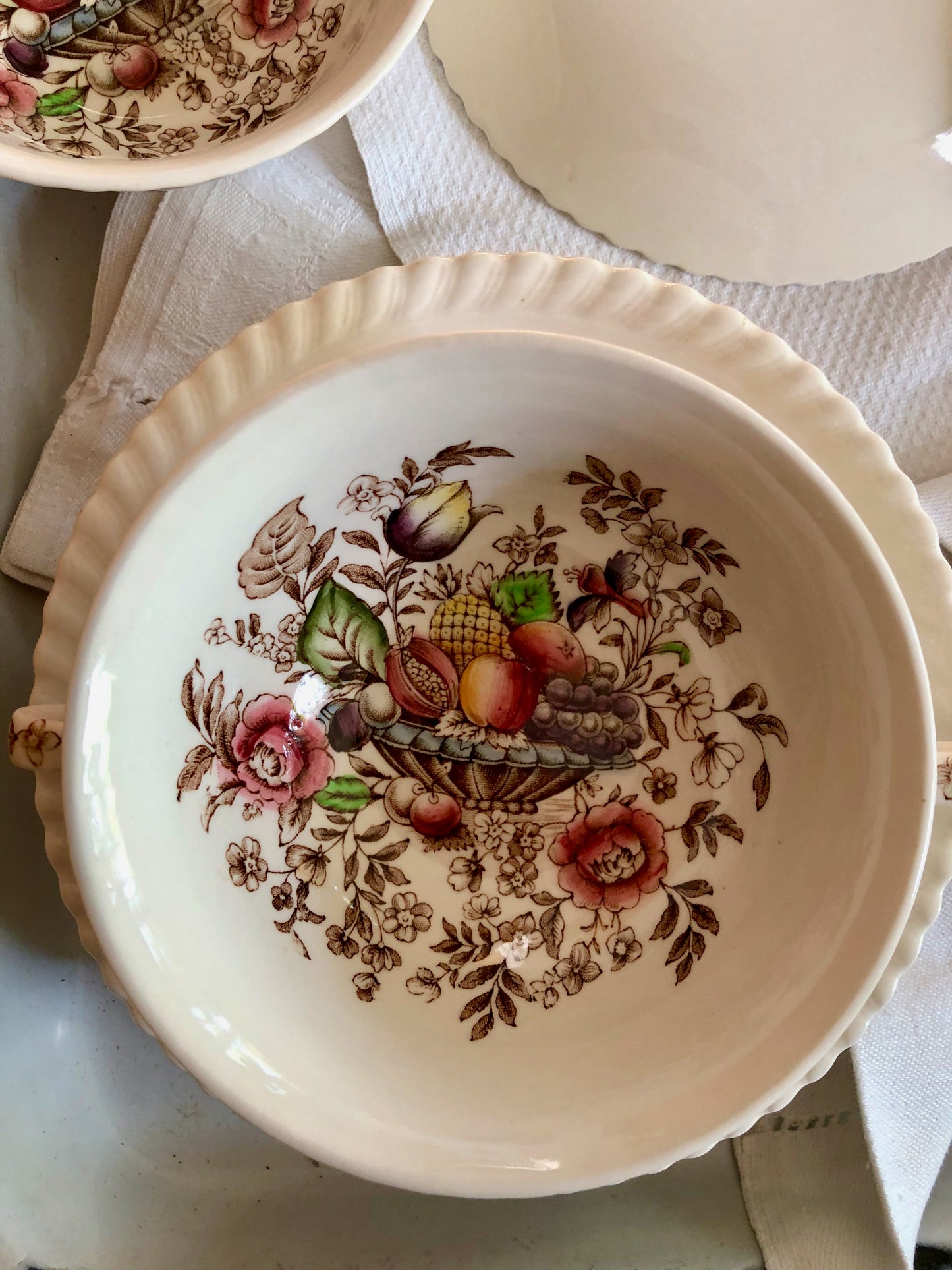 vintage floral bowl and saucer set, set of 6
