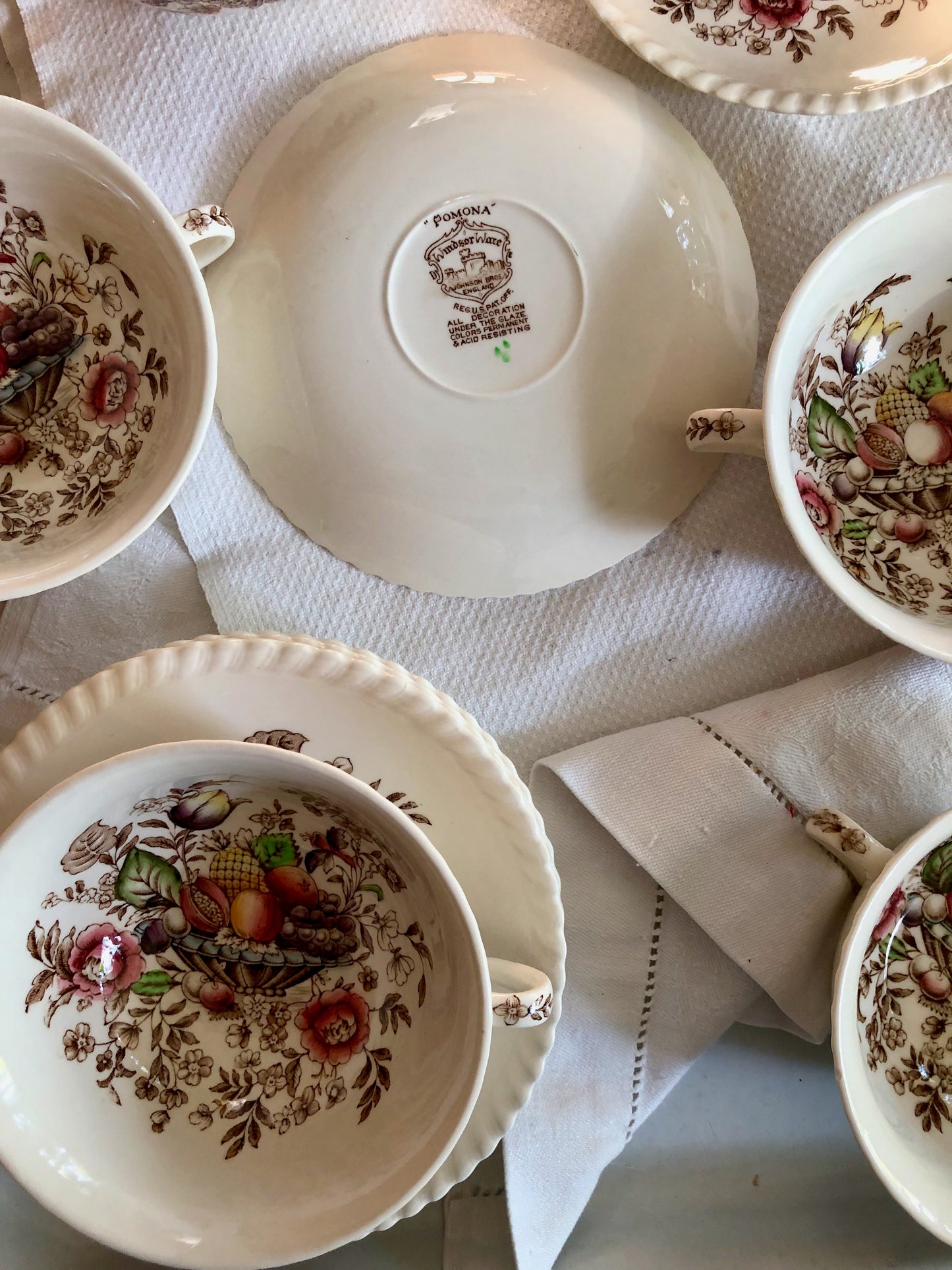 vintage floral bowl and saucer set, set of 6