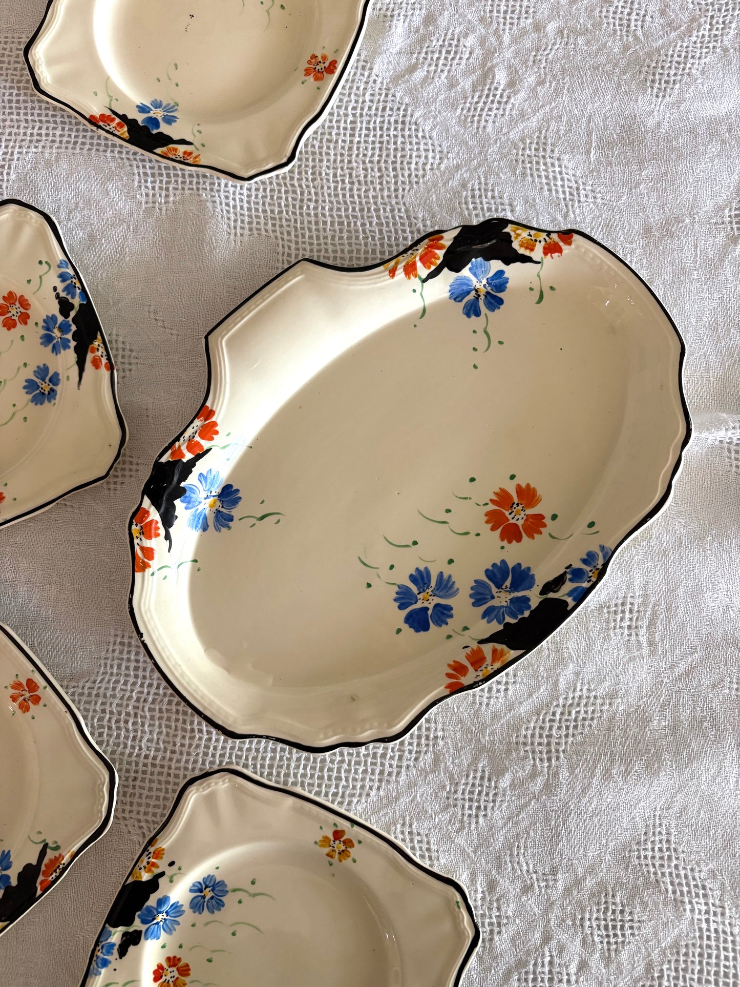 Antique English hand-painted 5-piece serving set 'Alfred Meakin'