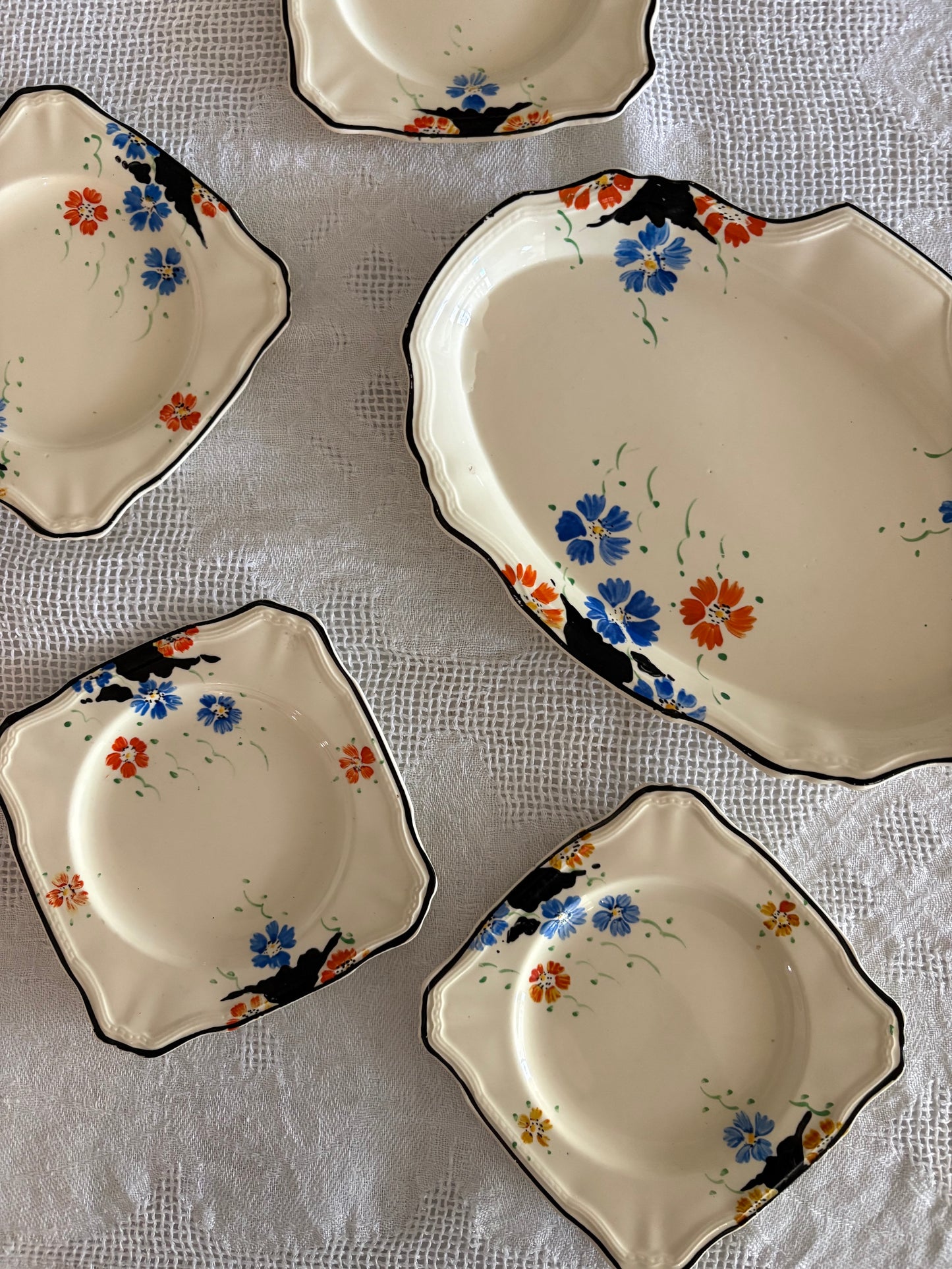 Antique English hand-painted 5-piece serving set 'Alfred Meakin'