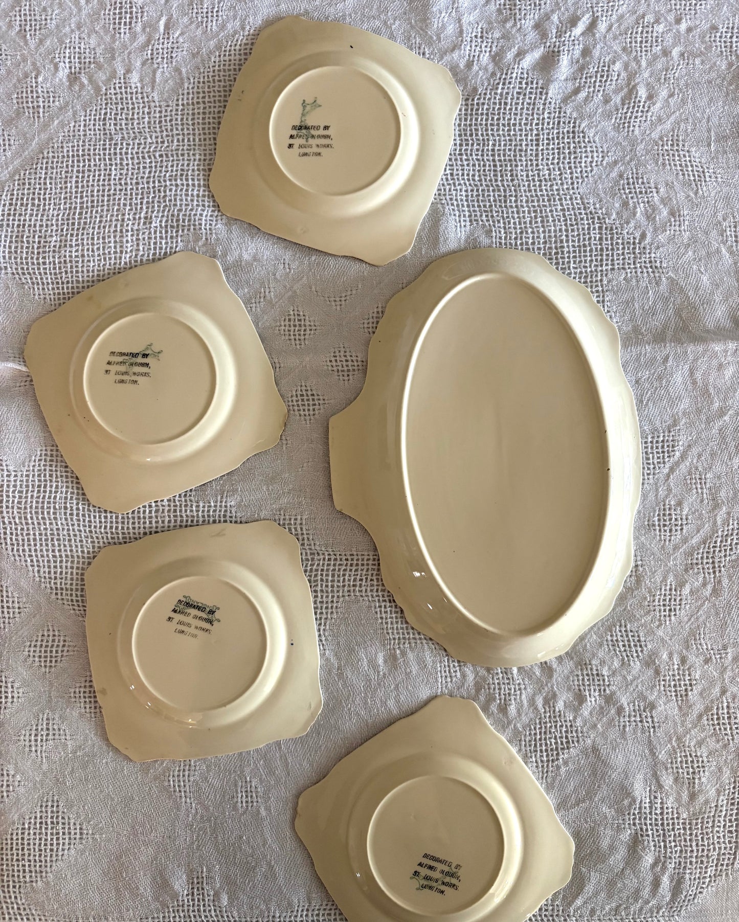 Antique English hand-painted 5-piece serving set 'Alfred Meakin'