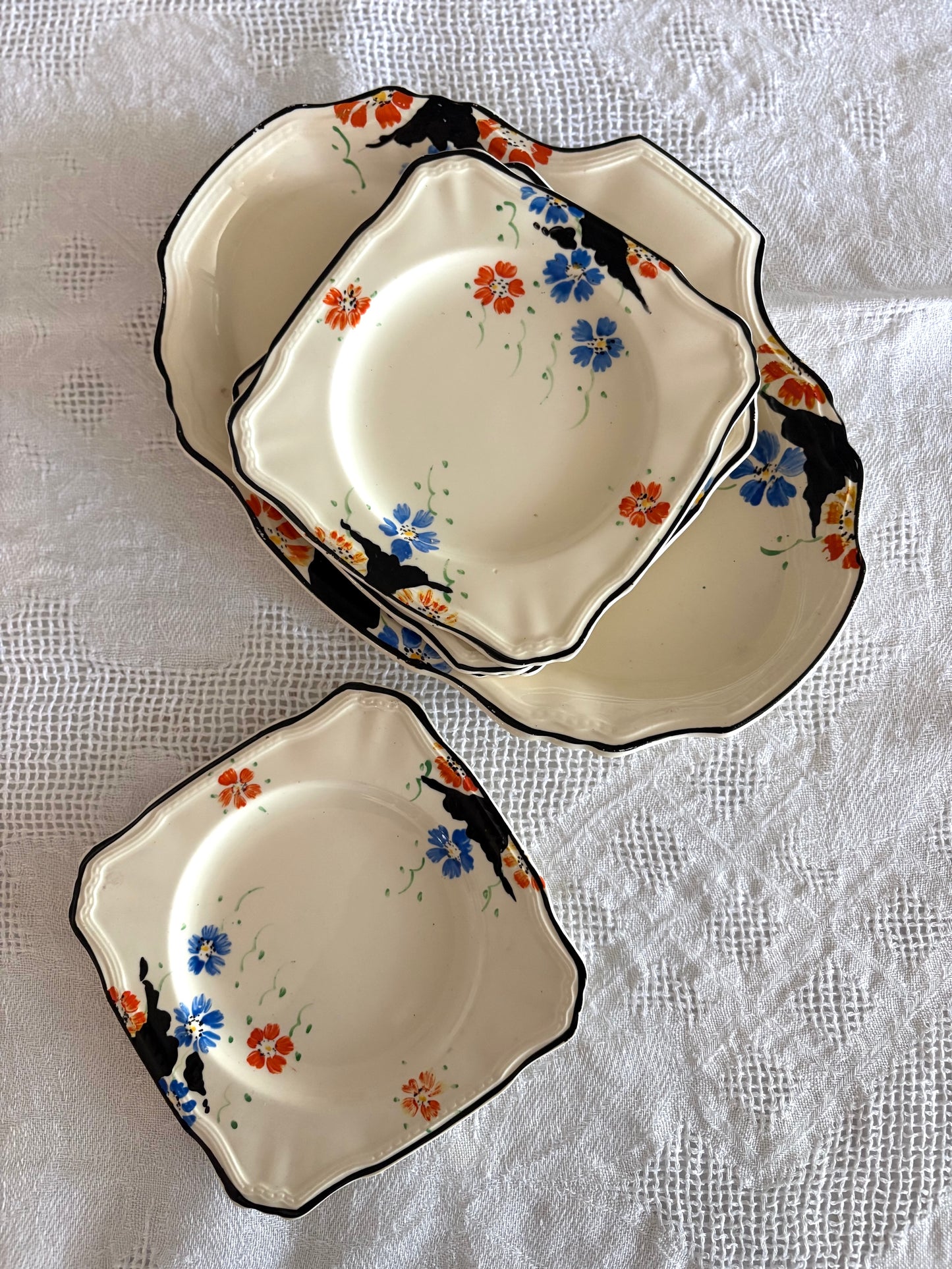 Antique English hand-painted 5-piece serving set 'Alfred Meakin'