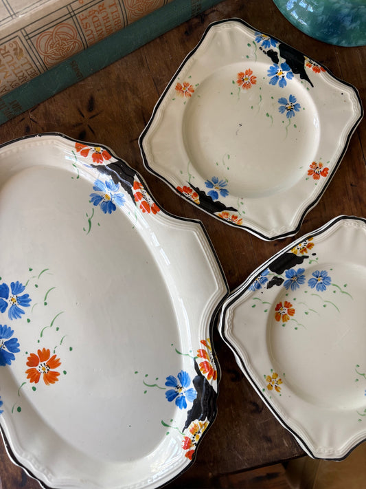 Antique English hand-painted 5-piece serving set 'Alfred Meakin'