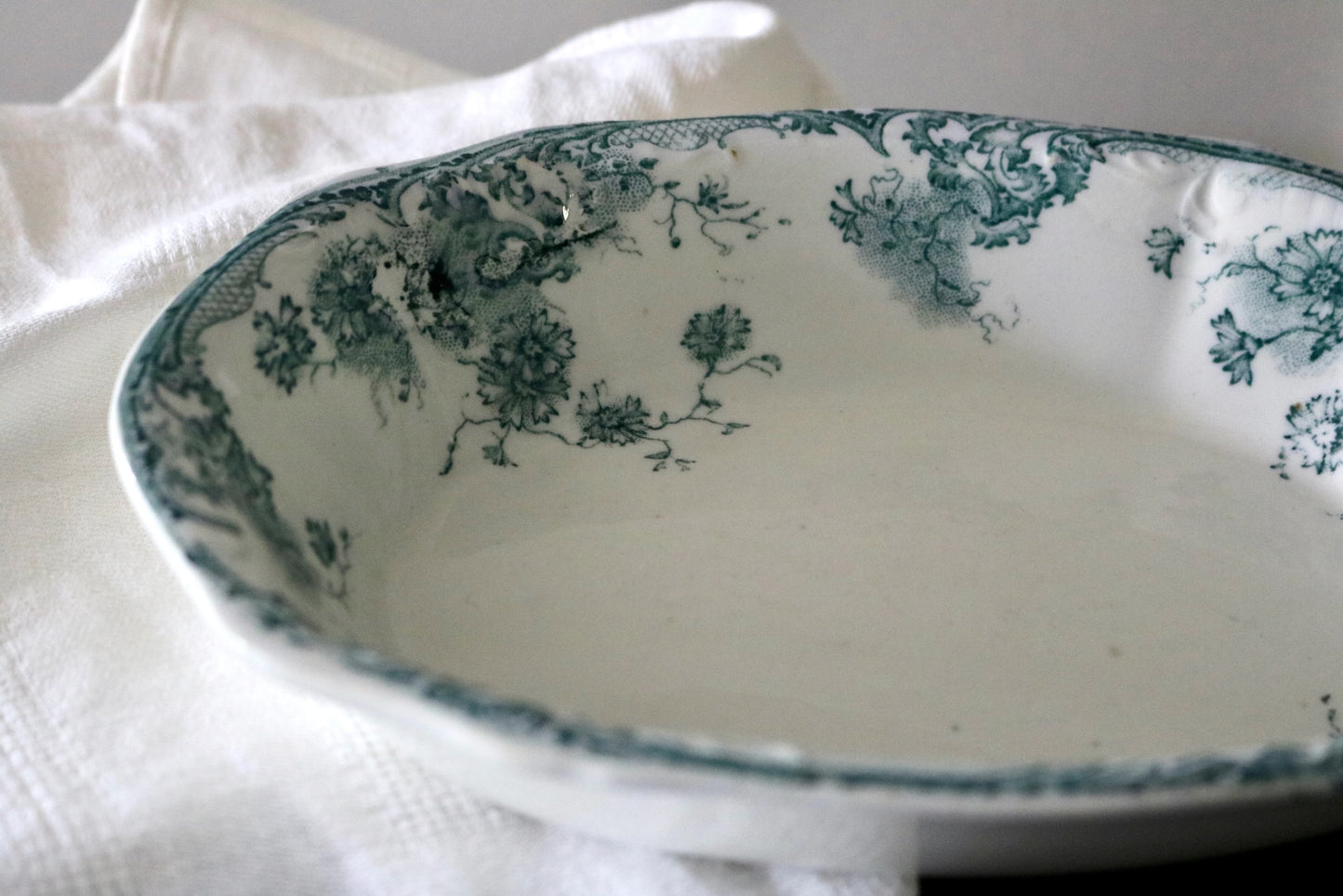 antique English teal blue transferware serving dish