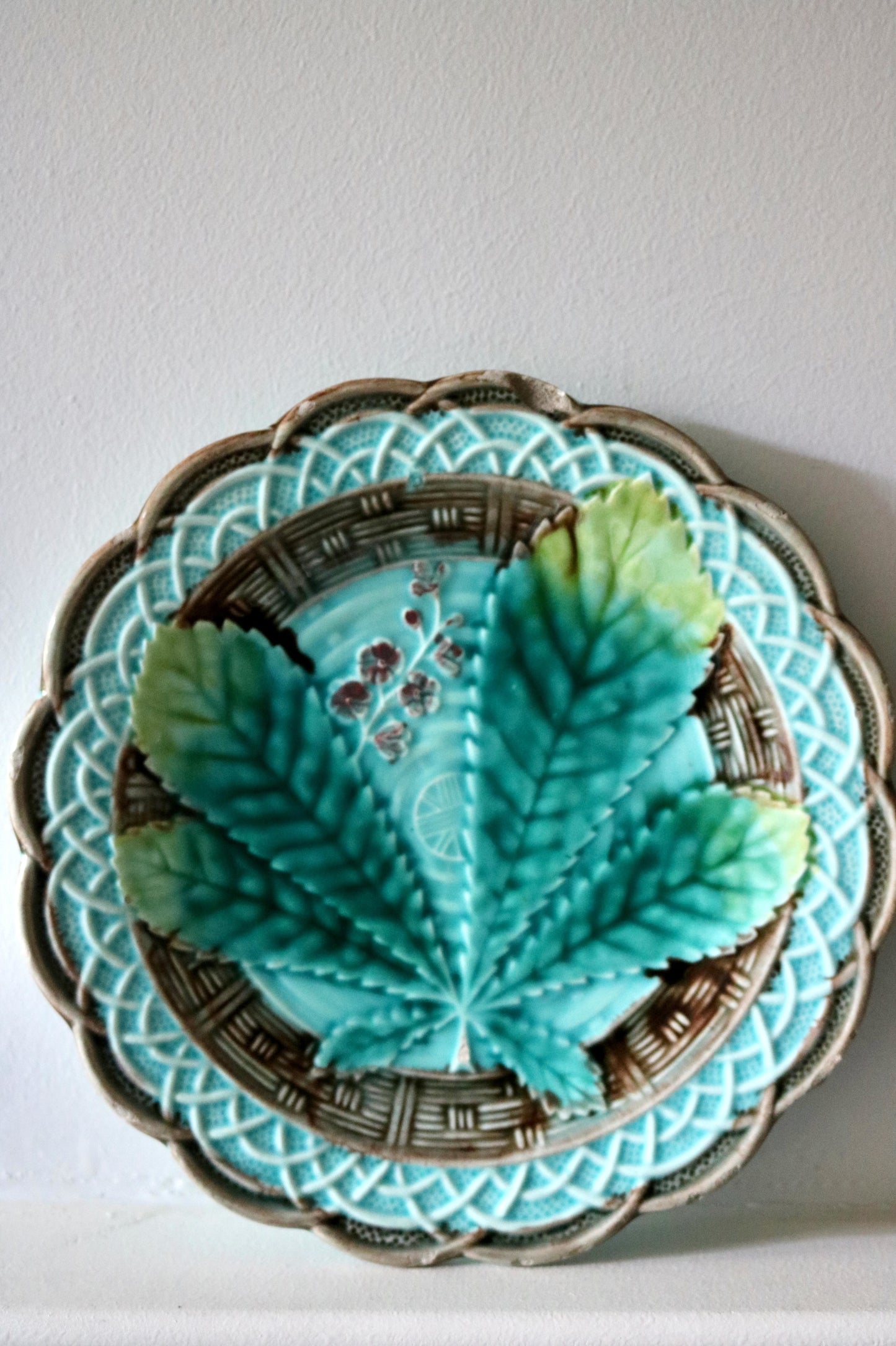 antique Majolica chestnut leaf plate