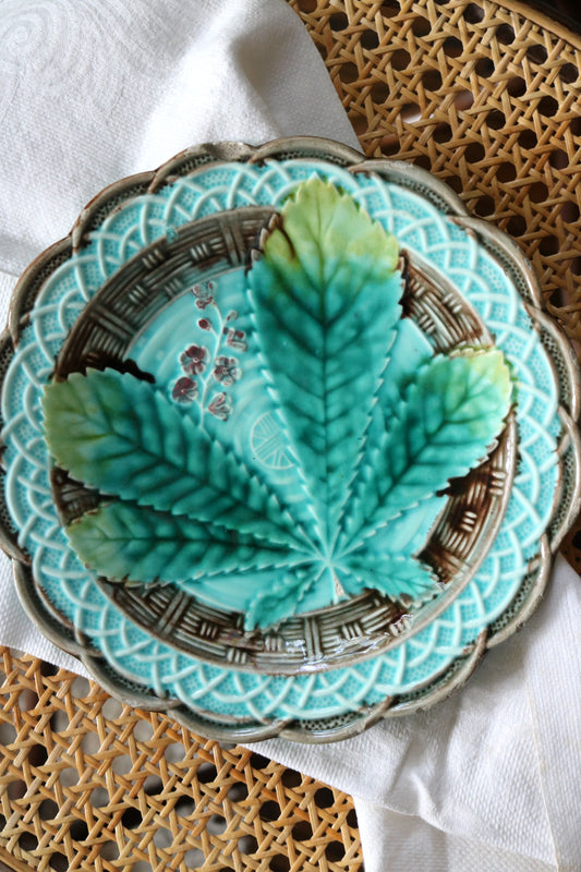 antique Majolica chestnut leaf plate