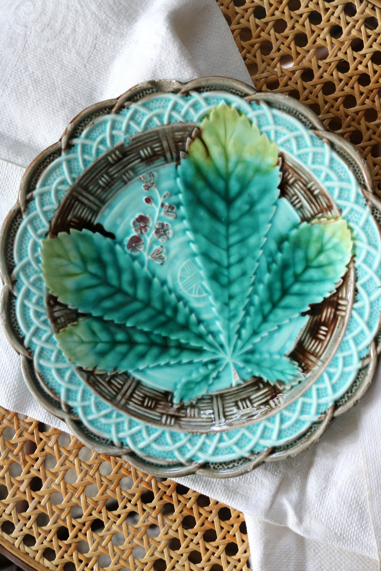 antique Majolica chestnut leaf plate