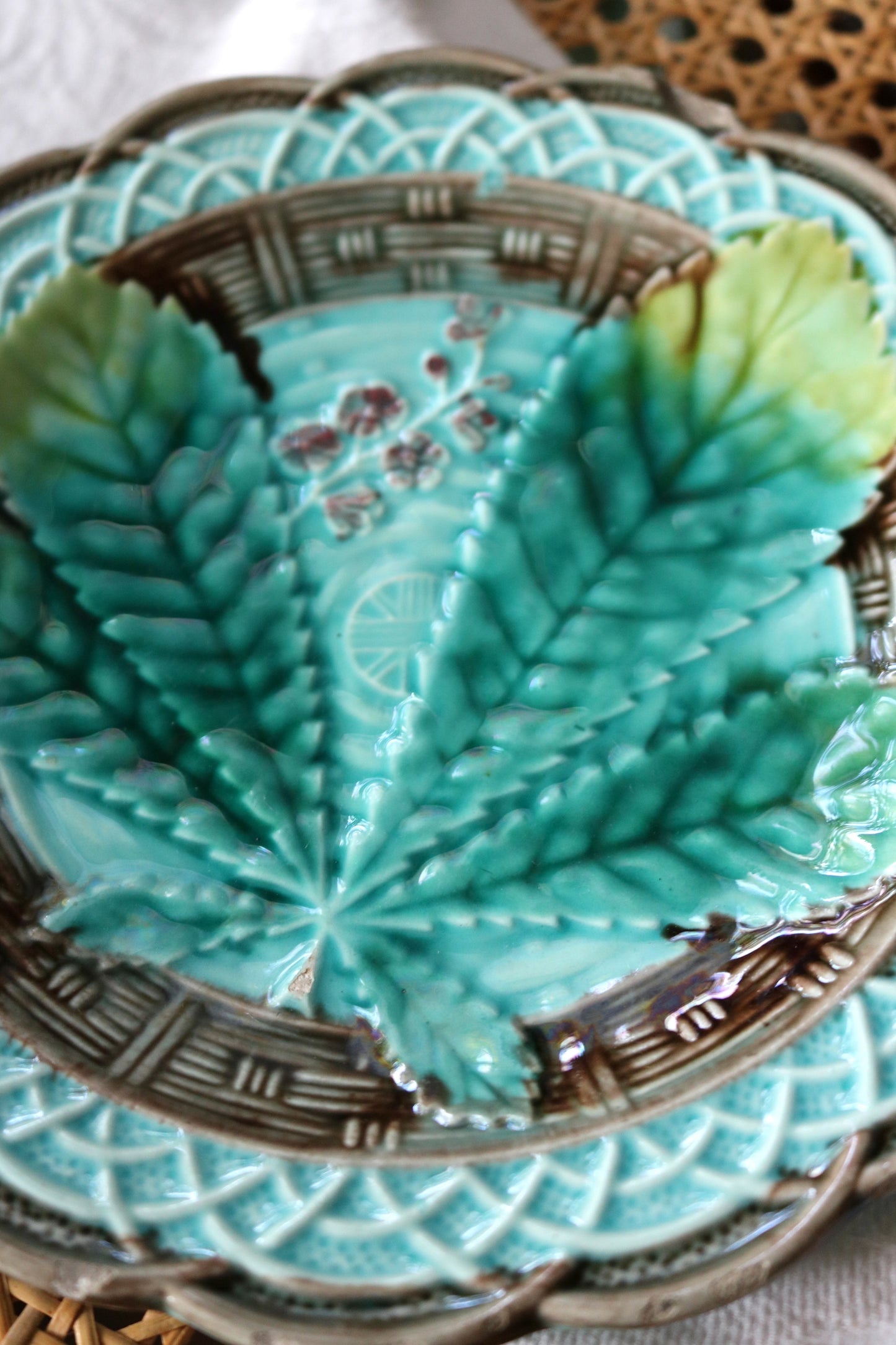 antique Majolica chestnut leaf plate