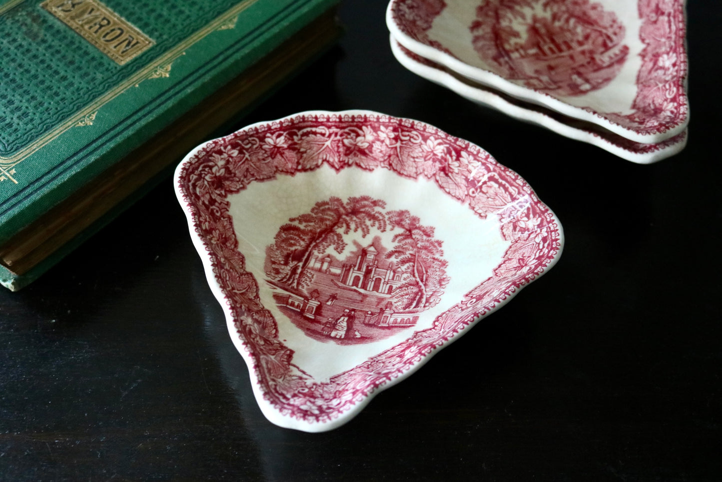 vintage Mason's Vista red cranberry transferware dish