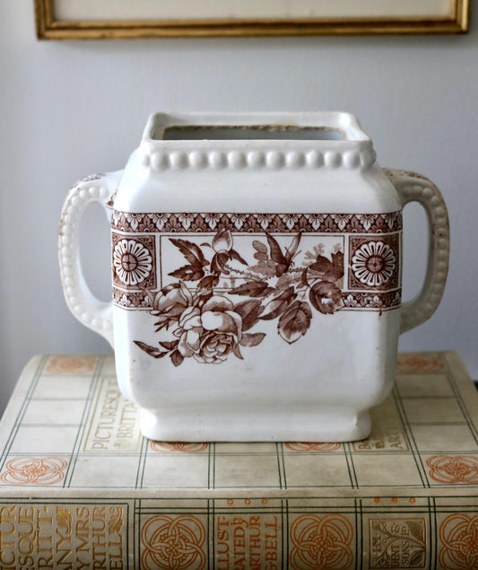 antique English brown transferware ironstone by Wallace Gimson & Co.