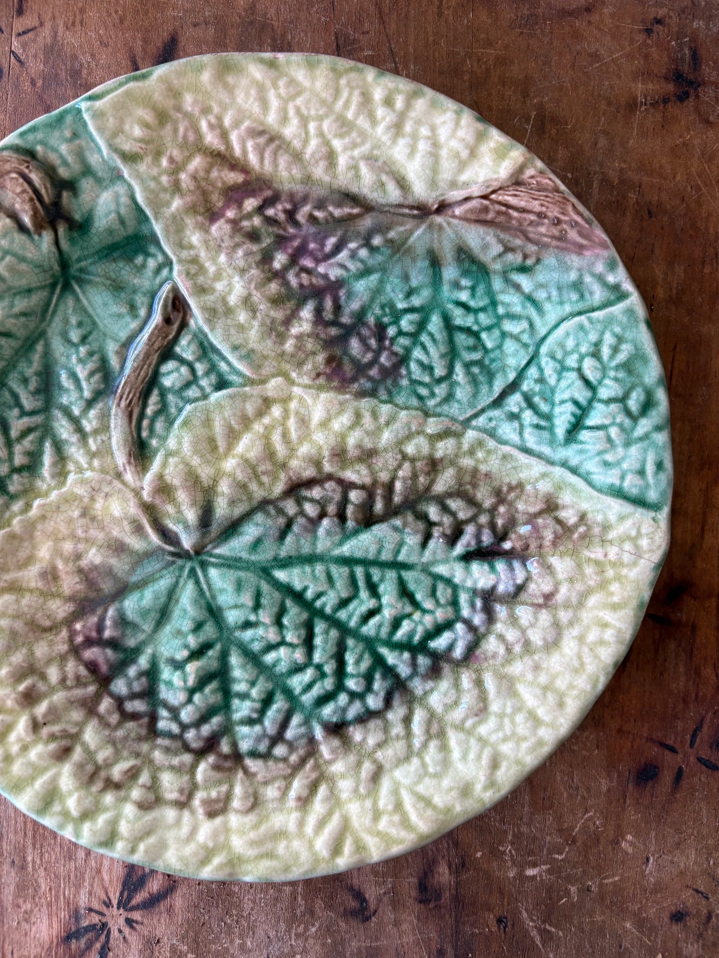 antique majolica begonia leaf plate