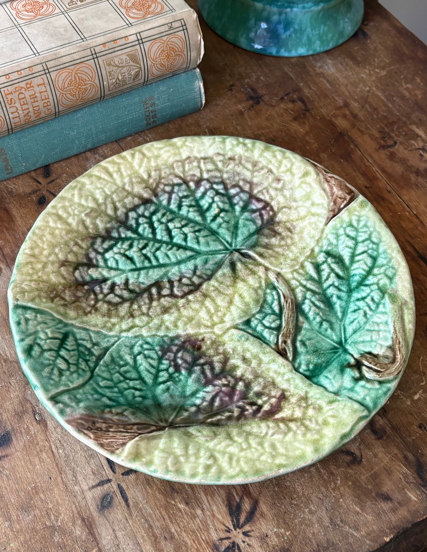 antique majolica begonia leaf plate