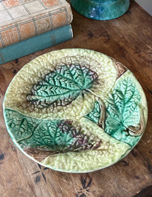 antique majolica begonia leaf plate
