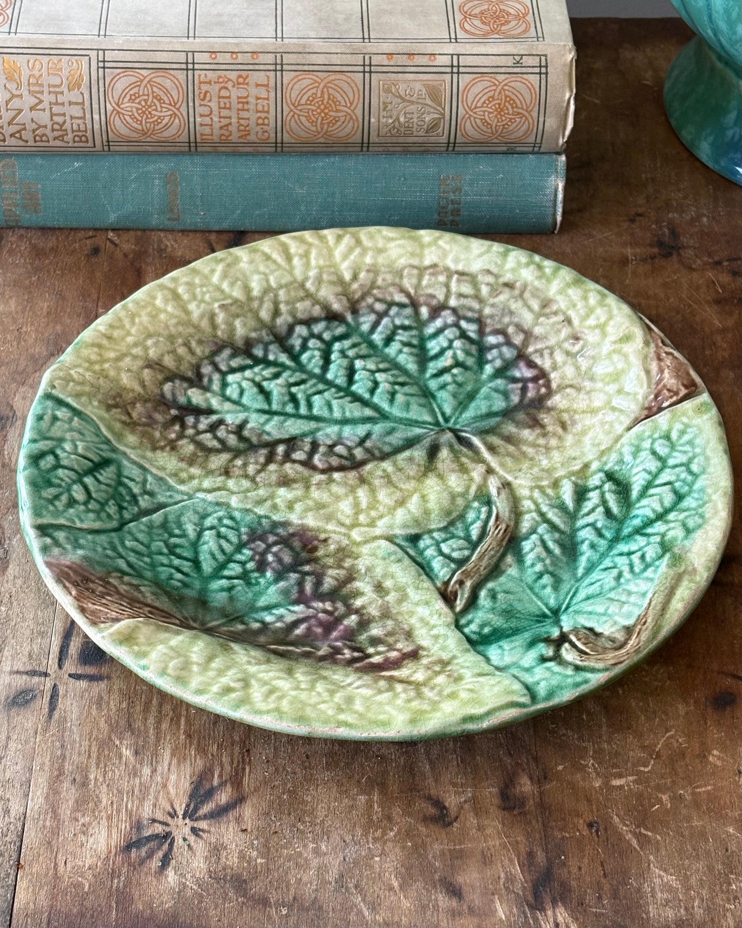 antique majolica begonia leaf plate