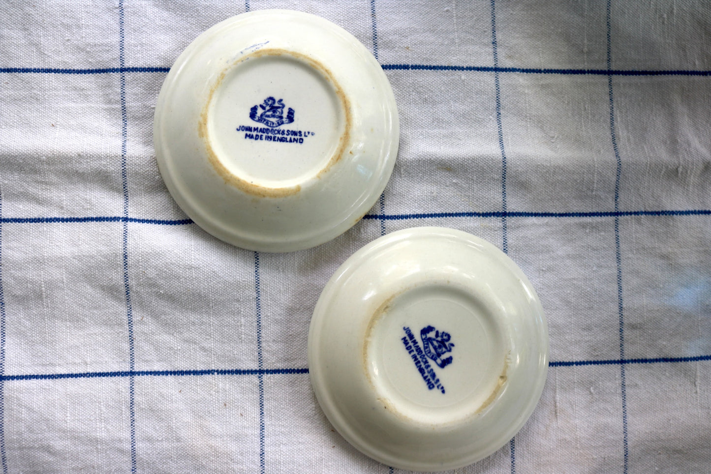 Blue and white Willow English transferware butter pat dish, set of 2