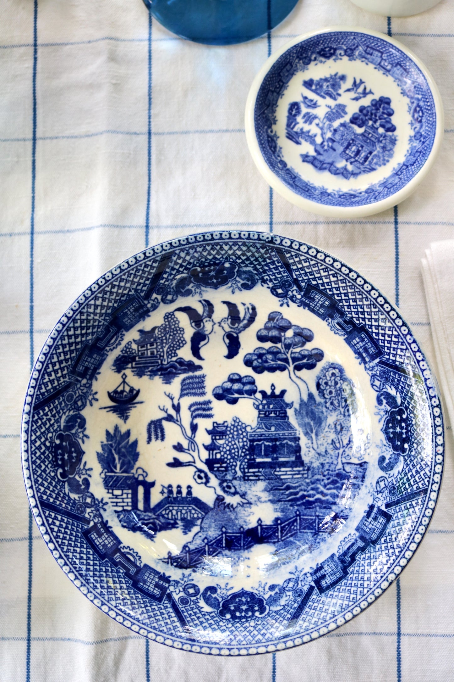 vintage Japanese Blue Willow transferware bowls, set of two