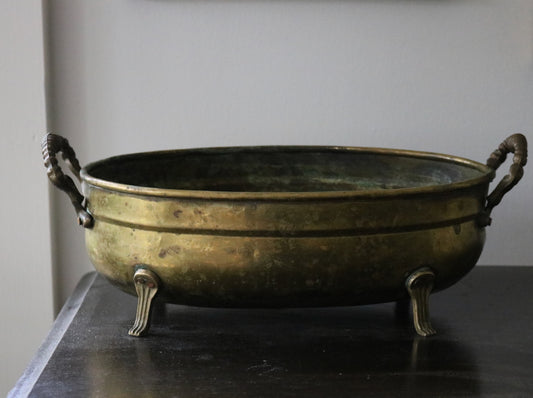 Jardinière à pieds en laiton antique avec poignées