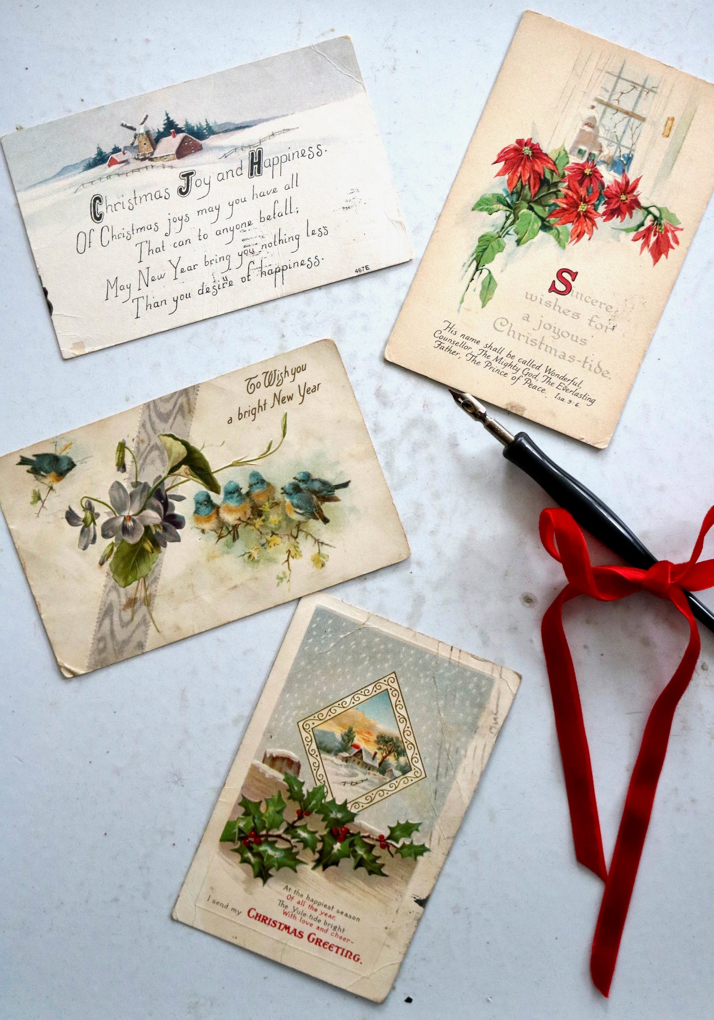 antique Christmas postcards, set of 4