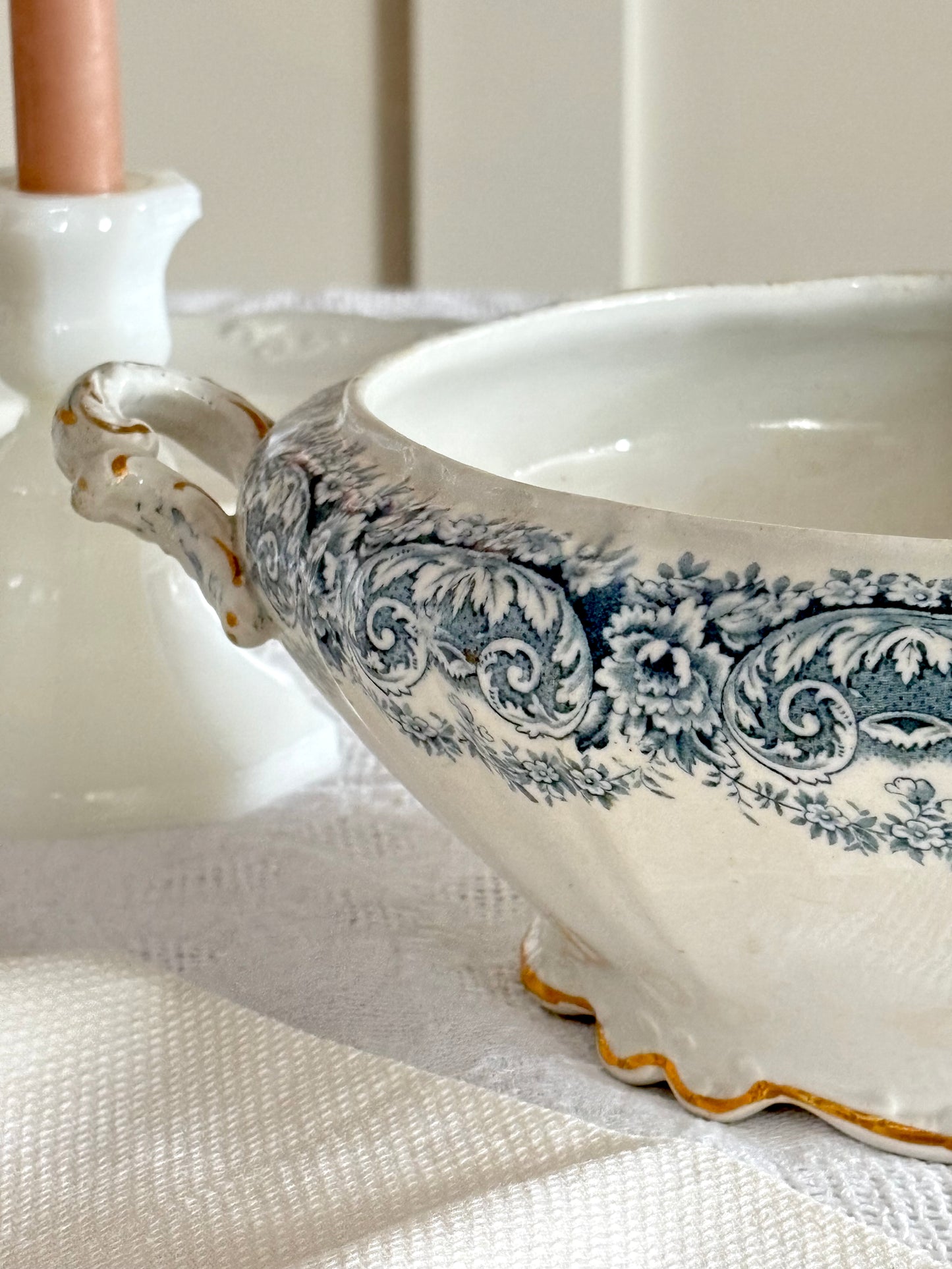 antique English blue transferware tureen "Clarion" Dunn Bennett & Co.