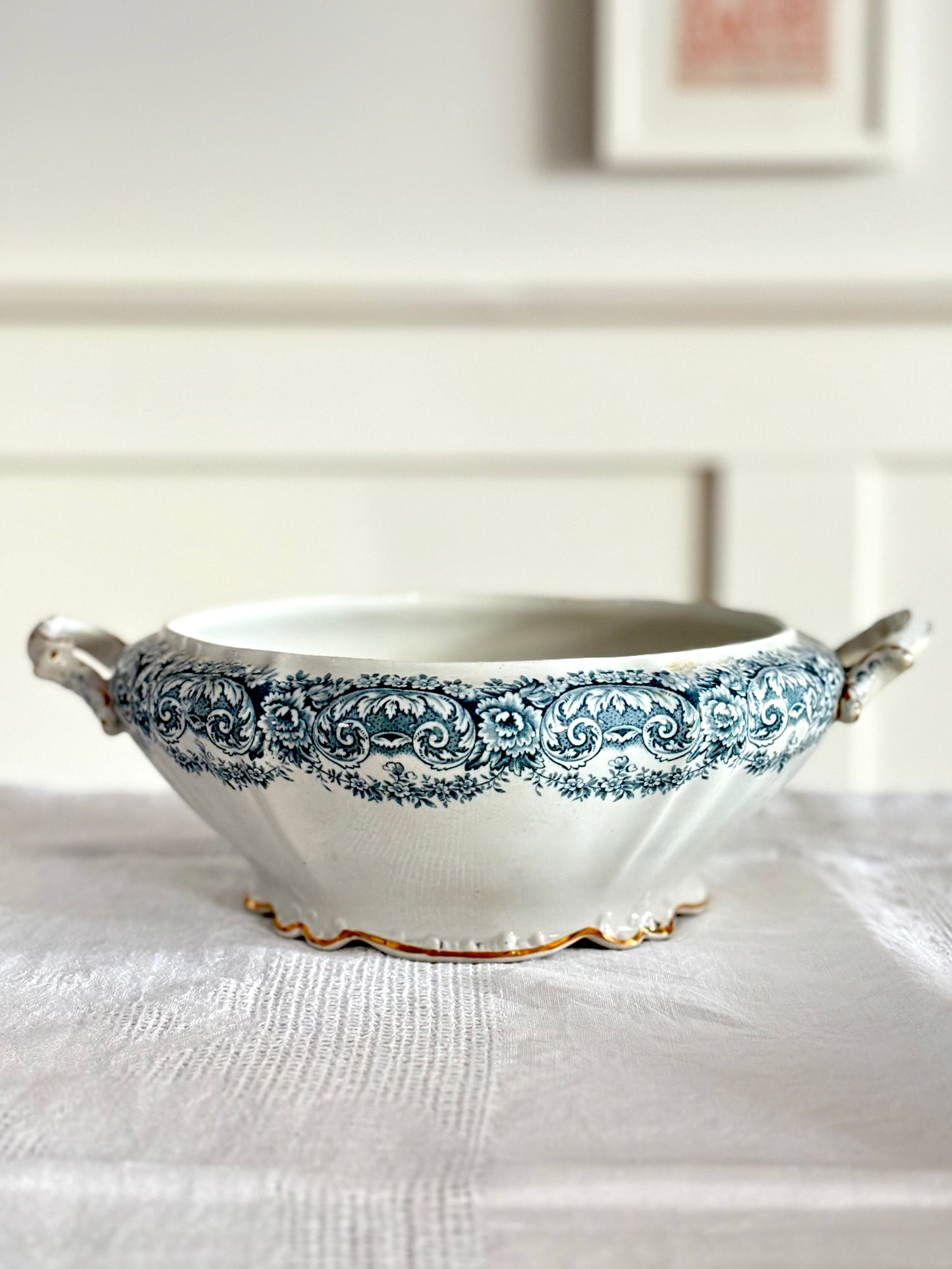 antique English blue transferware tureen "Clarion" Dunn Bennett & Co.