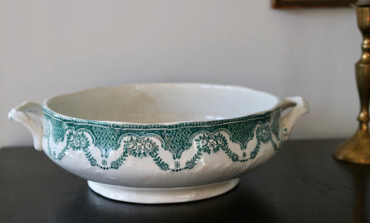 Antique English green transferware tureen