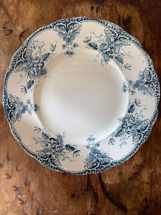 antique 10" blue transferware dinner plate 'Naida' by Upper Hanley Pottery