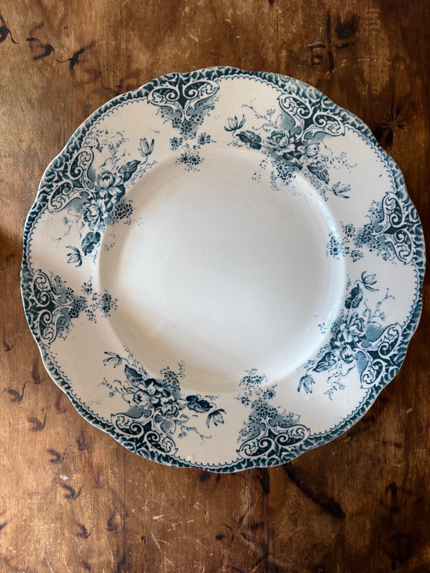 antique 10" blue transferware dinner plate 'Naida' by Upper Hanley Pottery