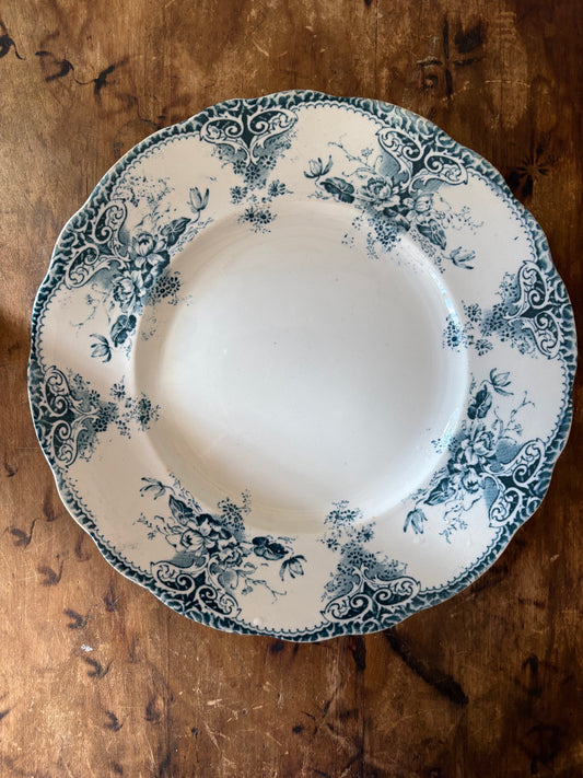 antique 10" blue transferware dinner plate 'Naida' by Upper Hanley Pottery