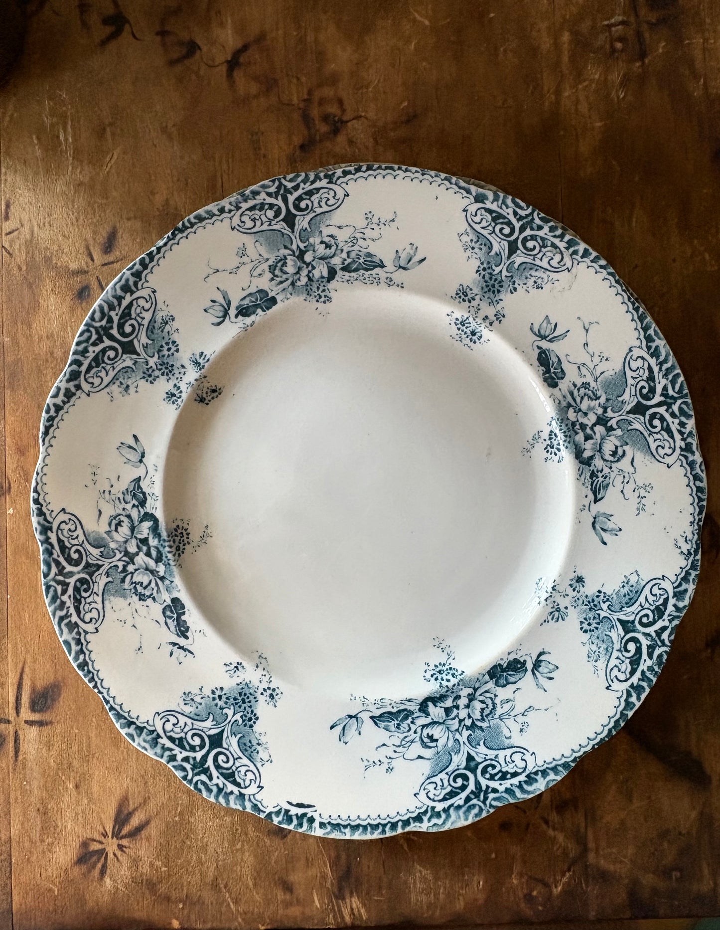 antique 10" blue transferware dinner plate 'Naida' by Upper Hanley Pottery