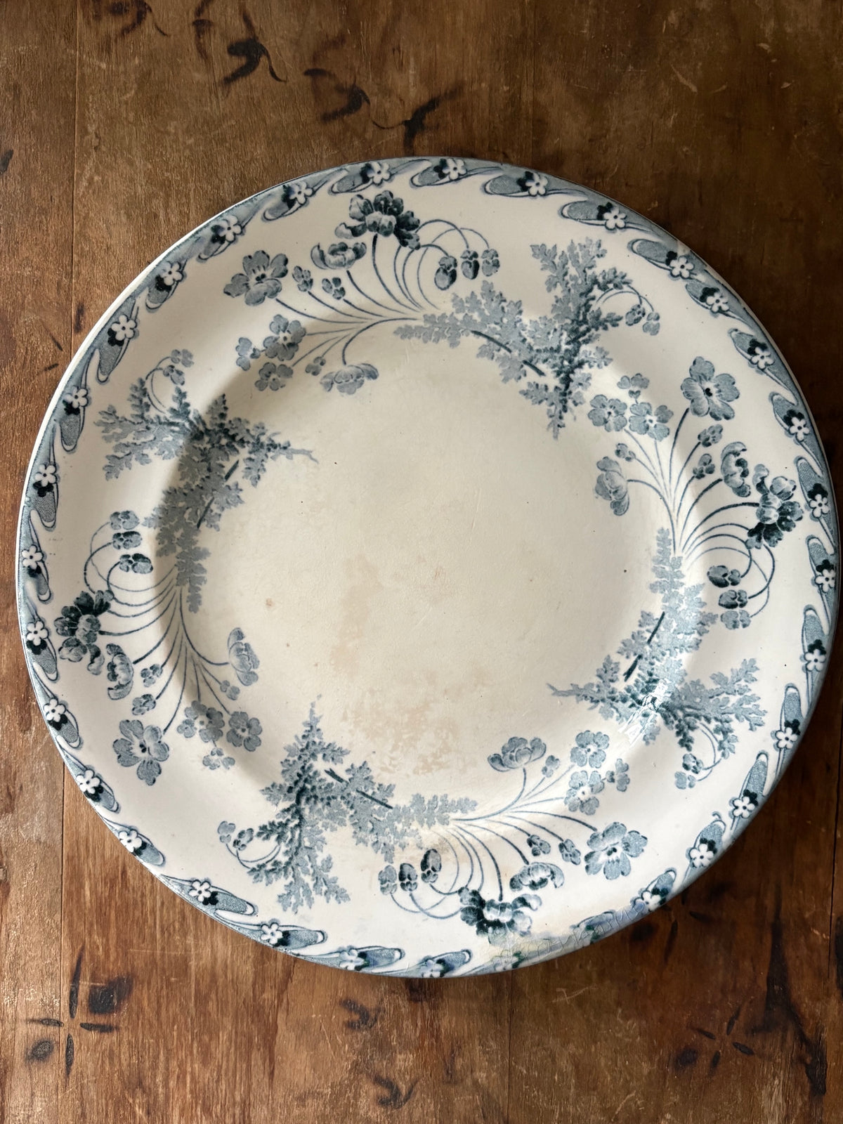 Antique French ironstone blue transferware plate - 'Chartres' by Faiencerie de Longwy
