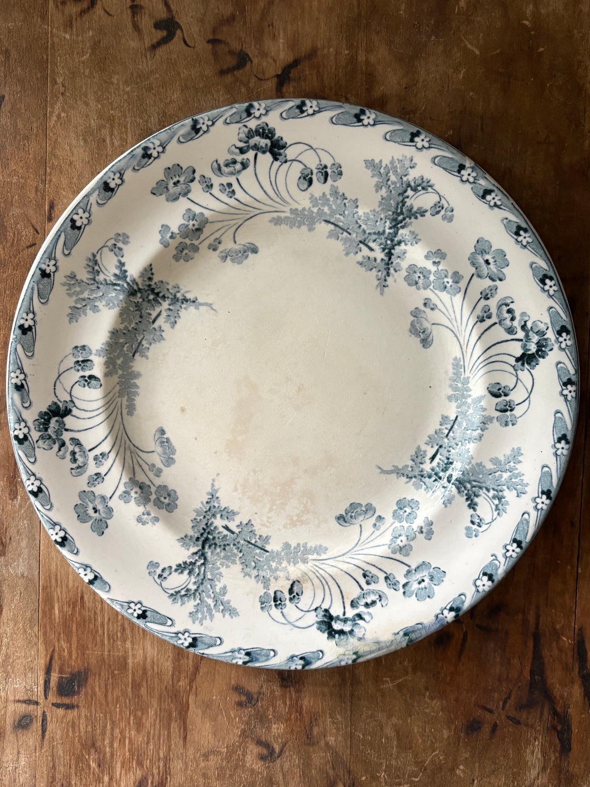 Antique French ironstone blue transferware plate - 'Chartres' by Faiencerie de Longwy
