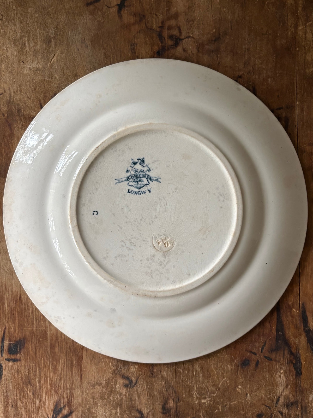 Antique French ironstone blue transferware plate - 'Chartres' by Faiencerie de Longwy