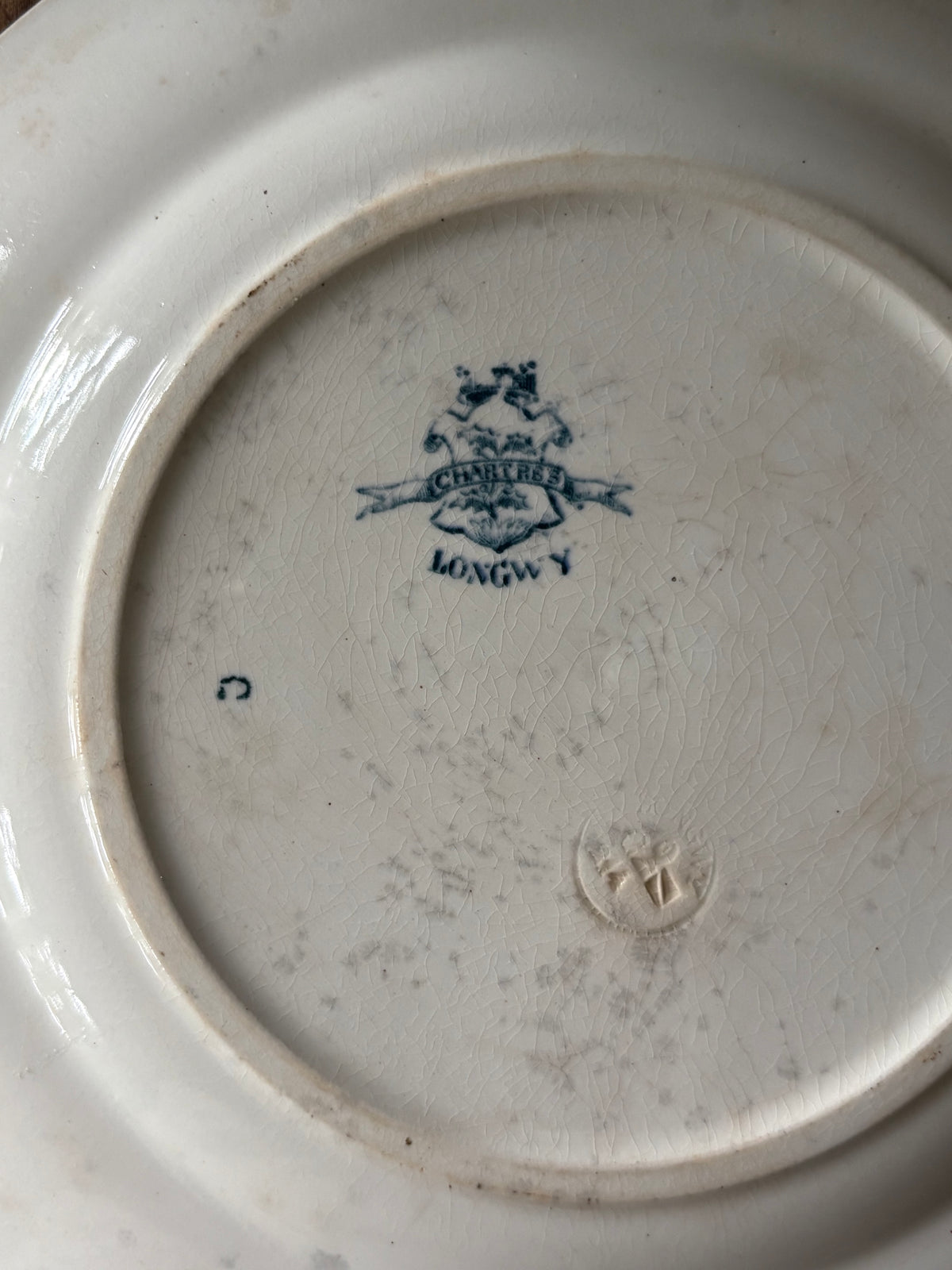 Antique French ironstone blue transferware plate - 'Chartres' by Faiencerie de Longwy