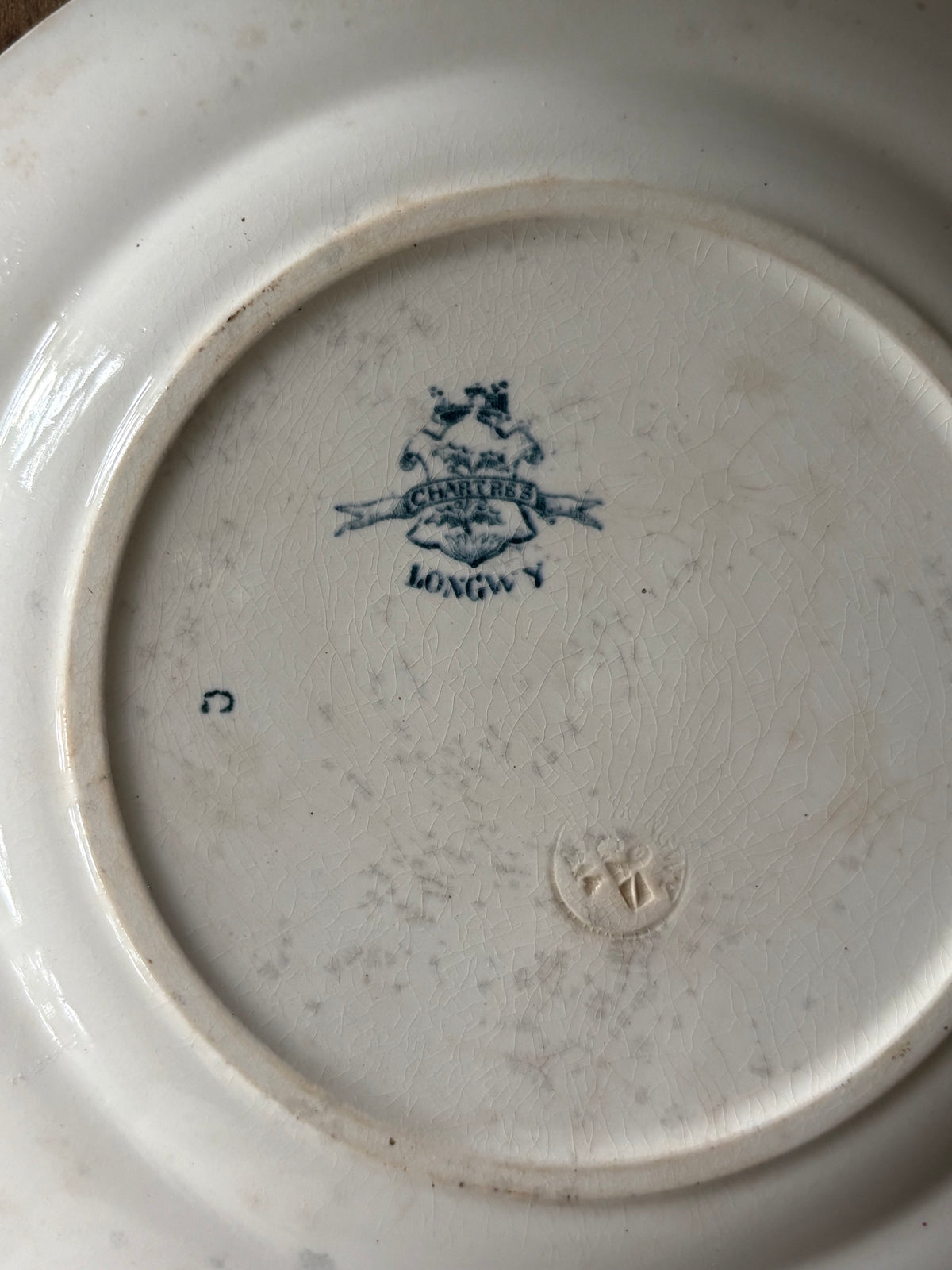 Antique French ironstone blue transferware plate - 'Chartres' by Faiencerie de Longwy