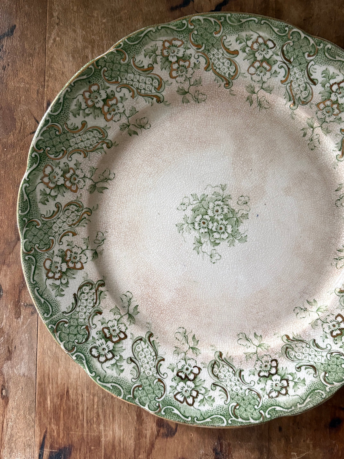 Antique English green transferware plate 'Florence' Upper Hanley Pottery