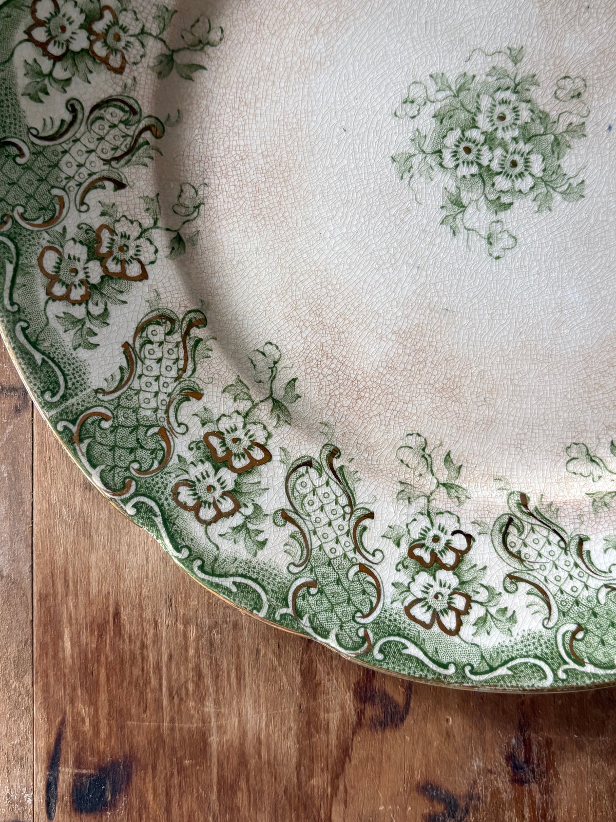 Antique English green transferware plate 'Florence' Upper Hanley Pottery