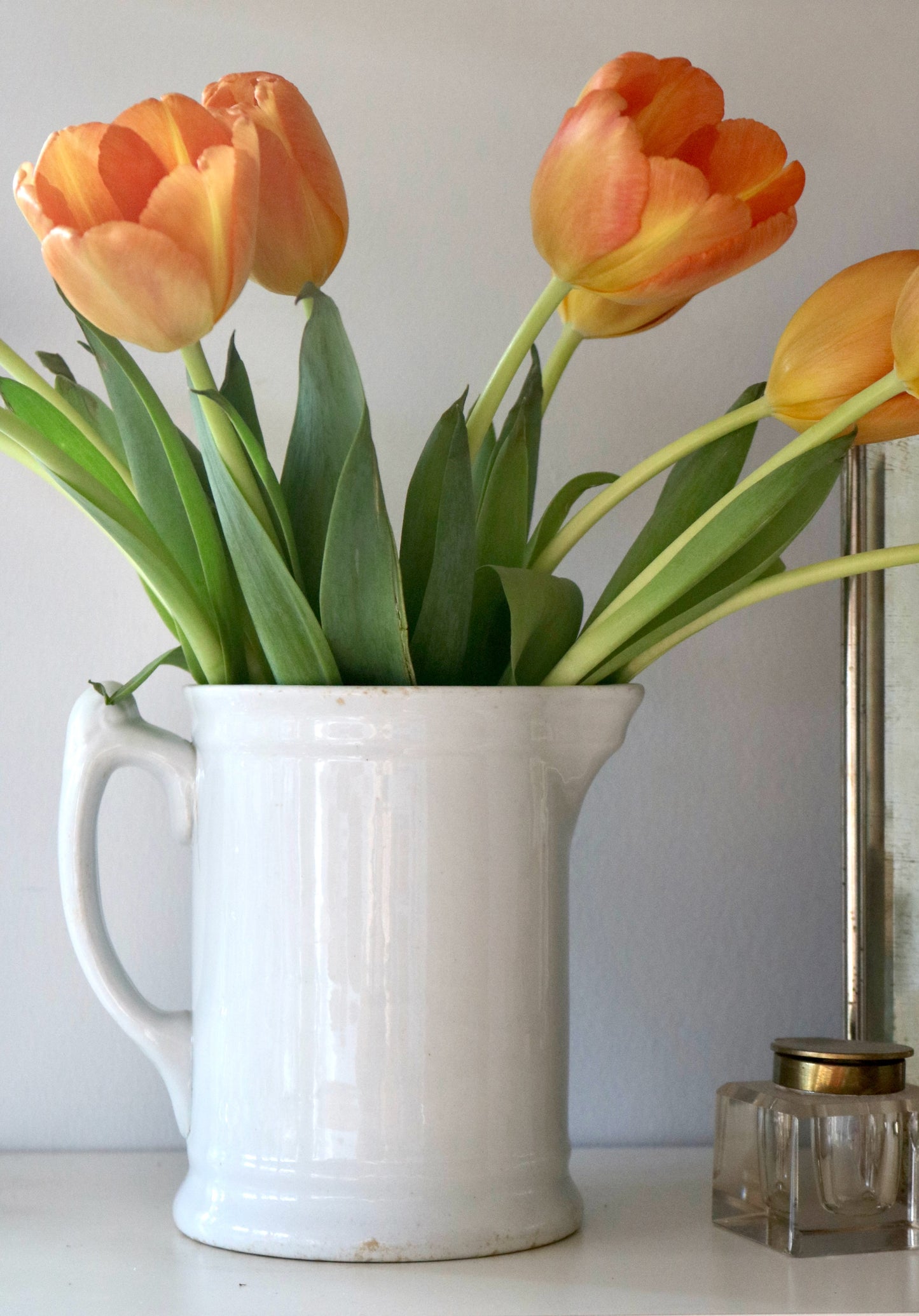 antique English white ironstone pitcher, Alfred Meakin