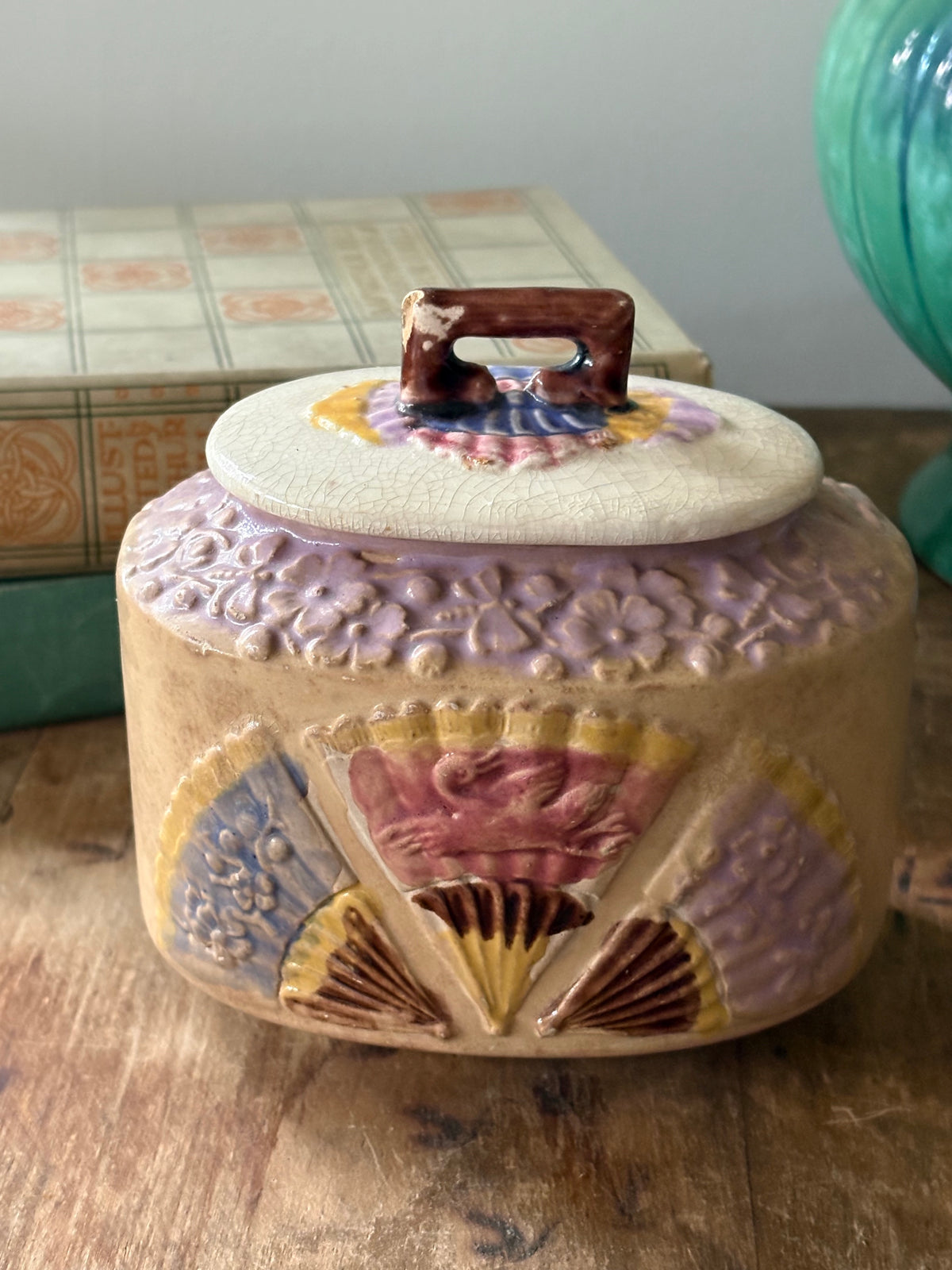antique Victorian-era English Majolica lidded bowl