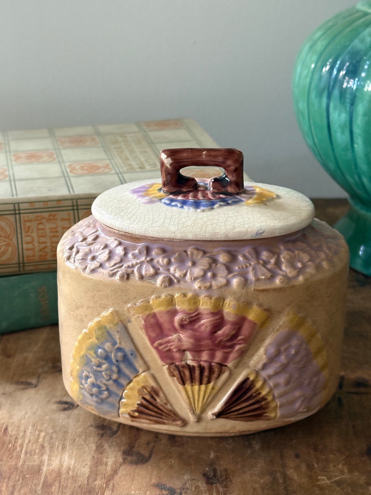 antique Victorian-era English Majolica lidded bowl