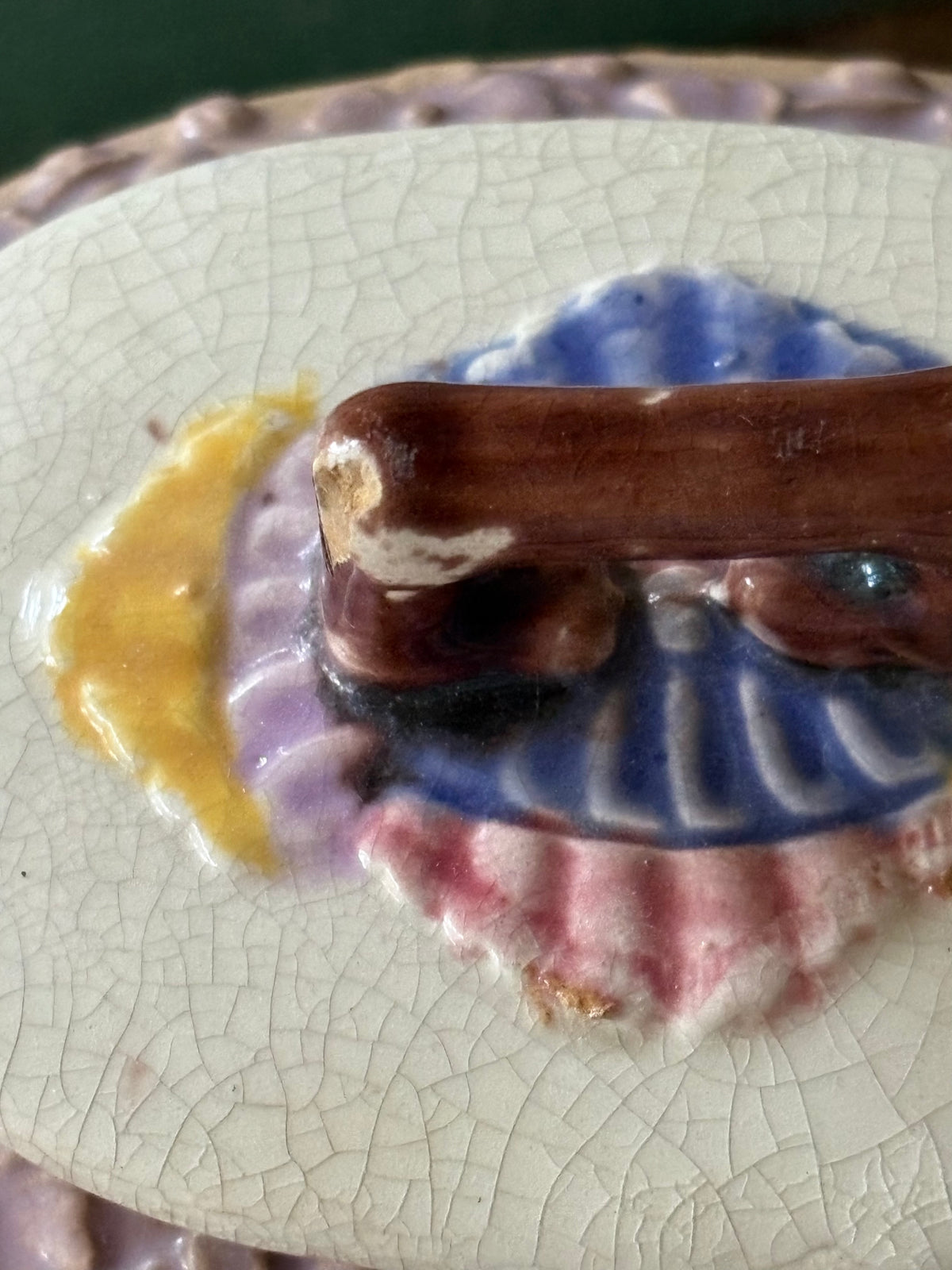 antique Victorian-era English Majolica lidded bowl
