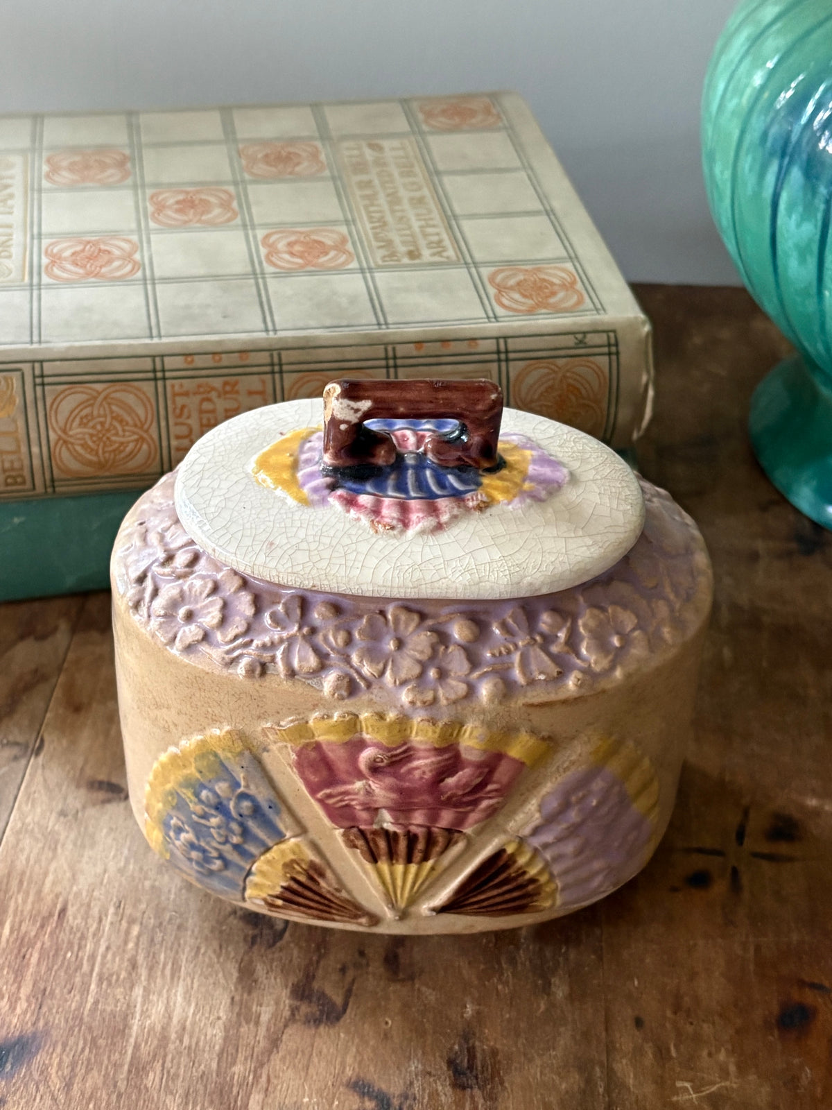 antique Victorian-era English Majolica lidded bowl