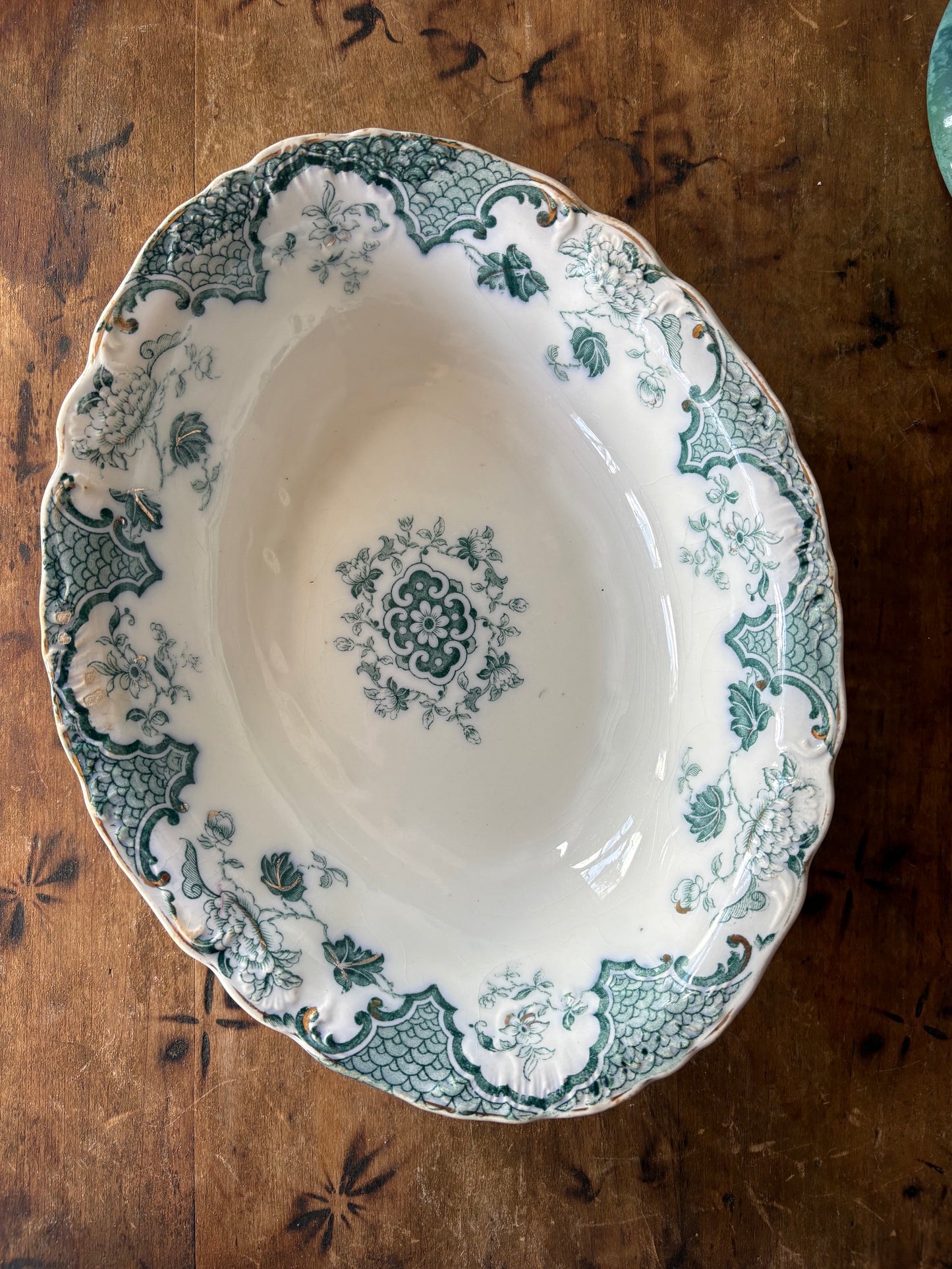 antique English teal transferware dish 'Sèvres' by J & G Meakin