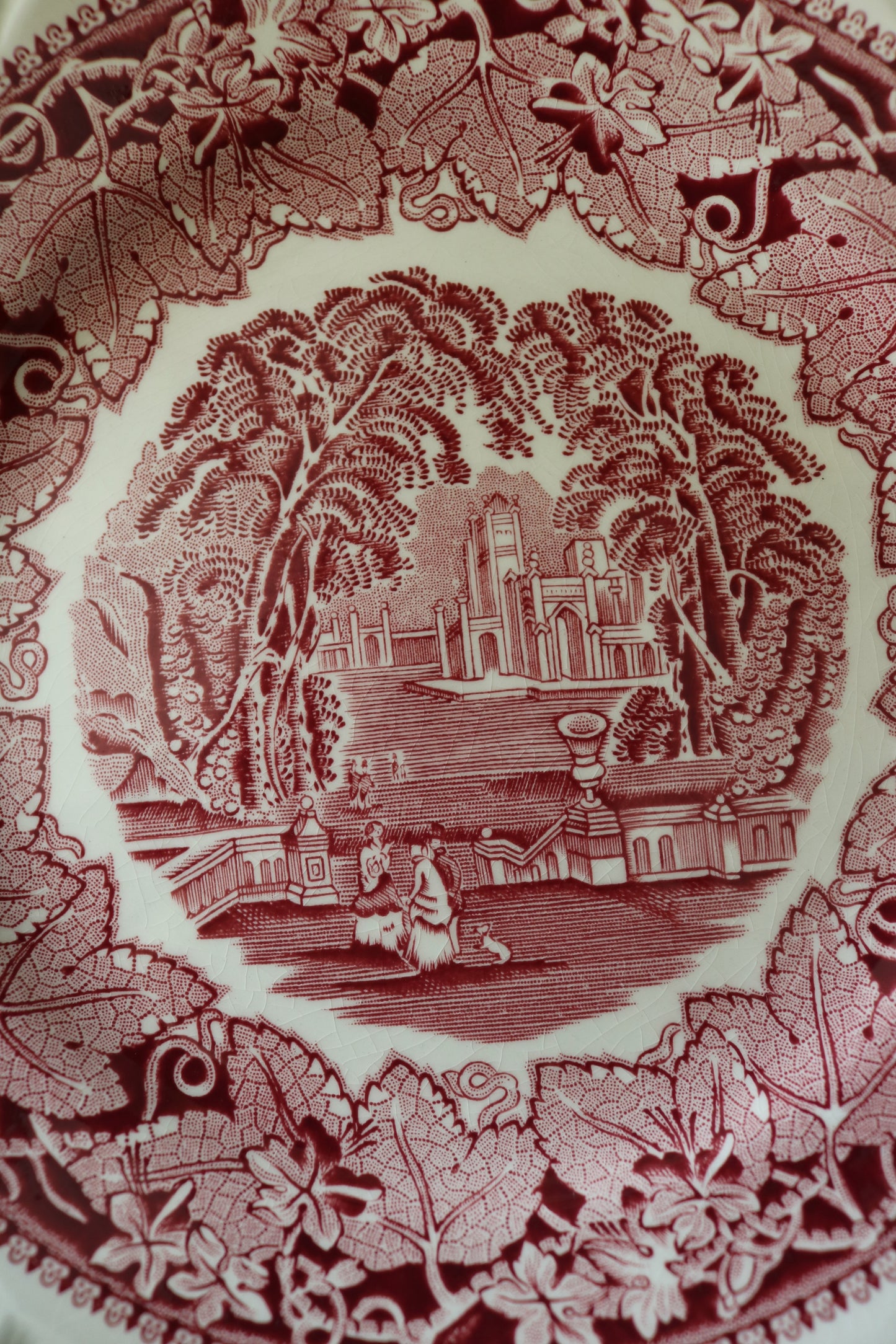 vintage English Mason's red cranberry transferware plate