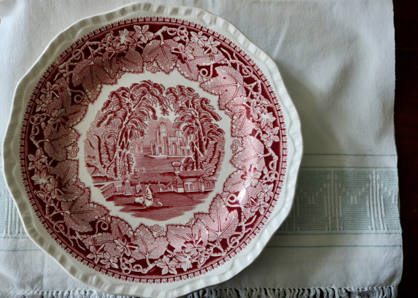 vintage English Mason's red cranberry transferware plate